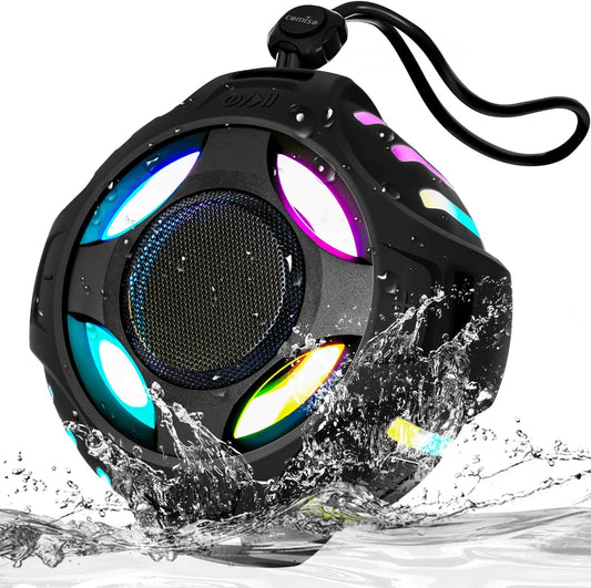 comiso Waterproof Speaker with Robust Bass, Shower Speaker with Dynamic Light, TWS Mode, Loud HD Sound, IP67 Waterproof, 2000mAh, Portable Wireless Speakers for Home, Outdoor/Kayak, Gift for Unisex.