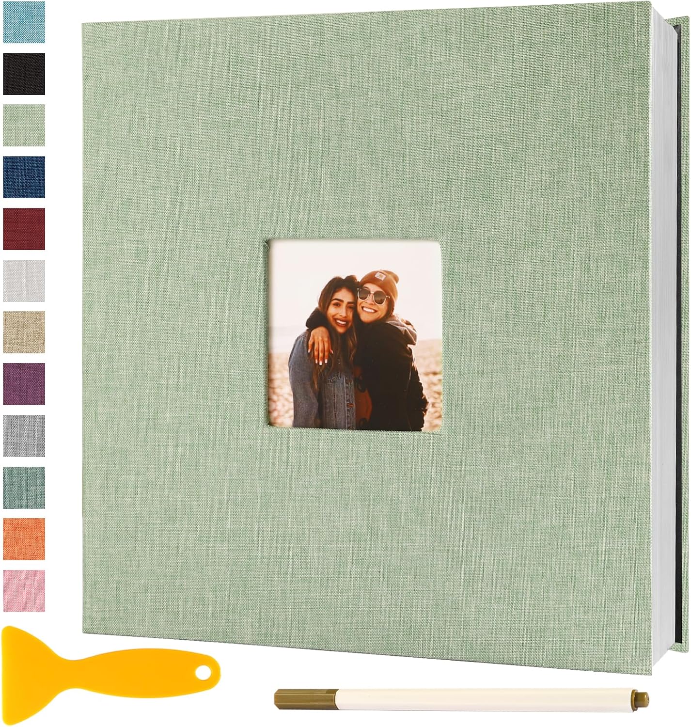 Photo Album Self Adhesive Pages Scrapbook Magnetic Photo Albums for 4x6 5x7 8x10 Pictures Sticky Pages Books for Baby Family Wedding 11x10.6 GrassGreen 40 Pages