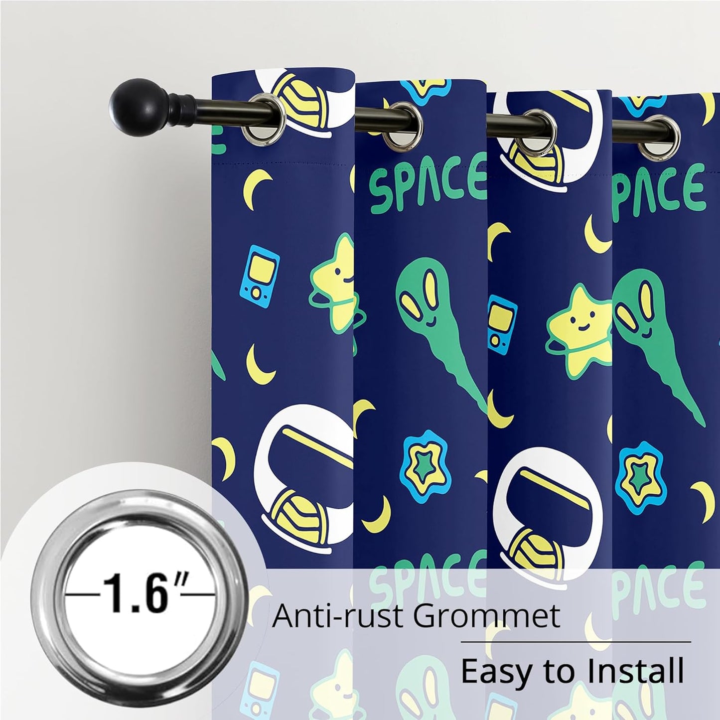 Kids Space Constellation Planets Blackout Curtains - 100% Blackout, Thermal Insulated, Noise Reducing, Perfect for Kids Room and Nursery, 2 Panels (Constellation Planets, W52×L84)