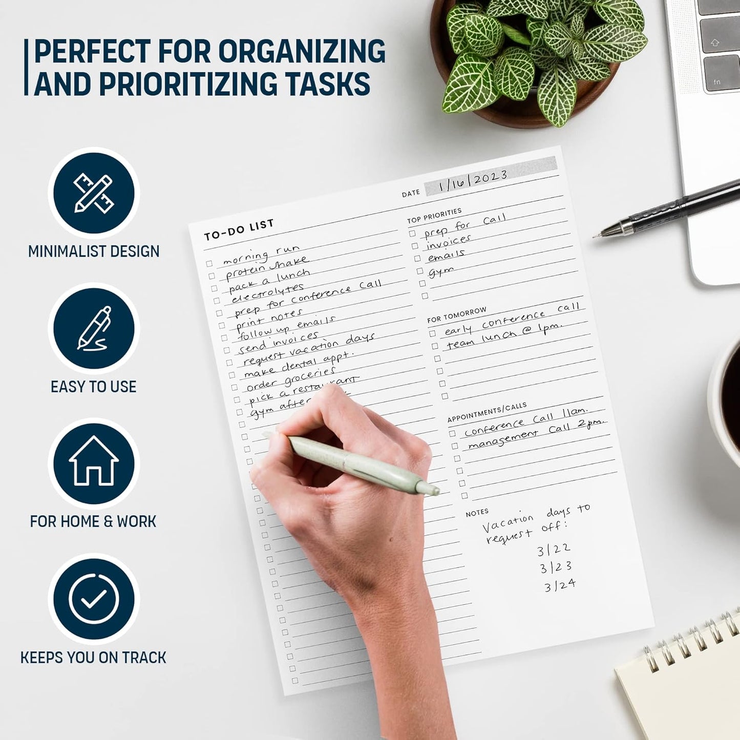 To Do List Notepad: With Multiple Functional Sections - Large Size 8.5x11" 52 Sheets - Tear Off Daily Planner Notebook - Task CheckList Organizer Agenda Pad for Work - Note, Plans, Goals, Grocery, and