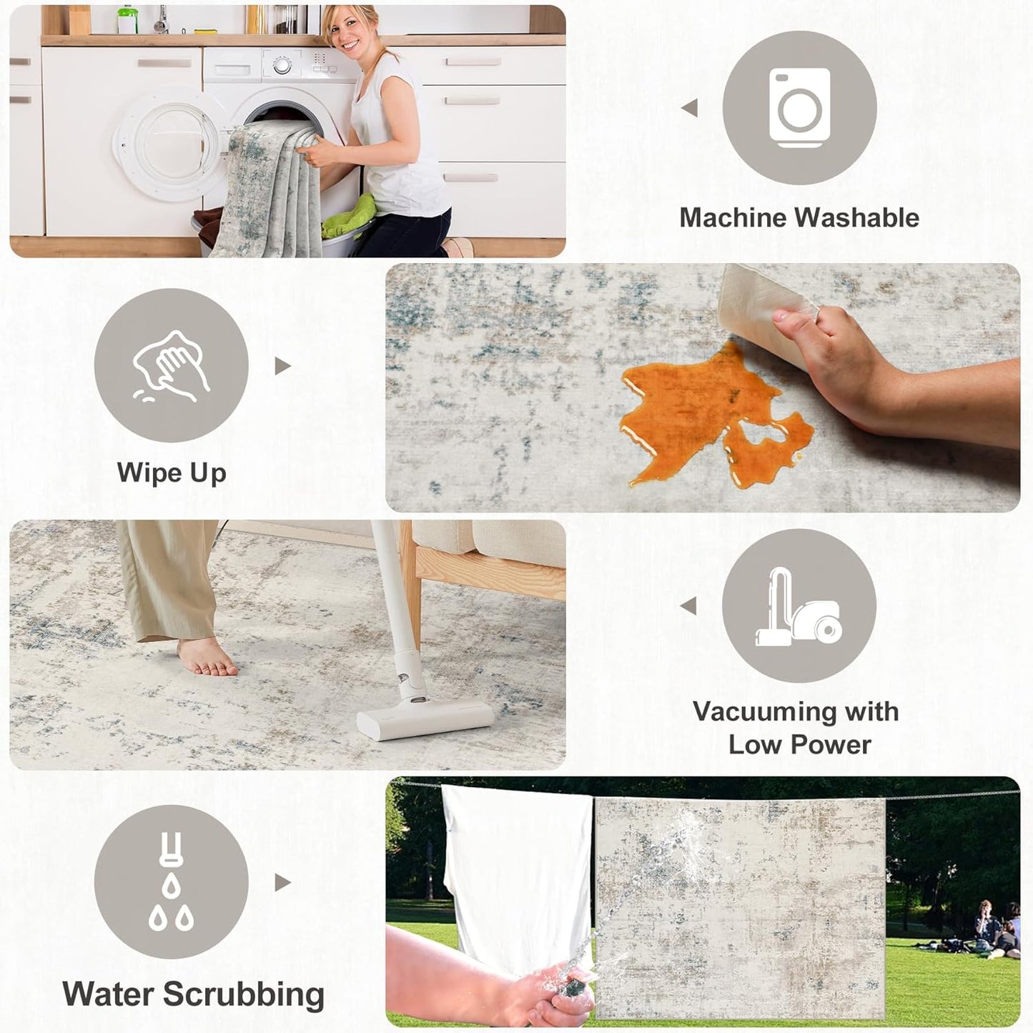 Area Rugs Living Room Rug - 5x7 Washable Modern Abstract Soft Neutral Non-Slip Carpet Large Indoor Floor Stain Resistant Thin Carpets for Bedroom Dining Room Farmhouse Nursery Home Office Multi