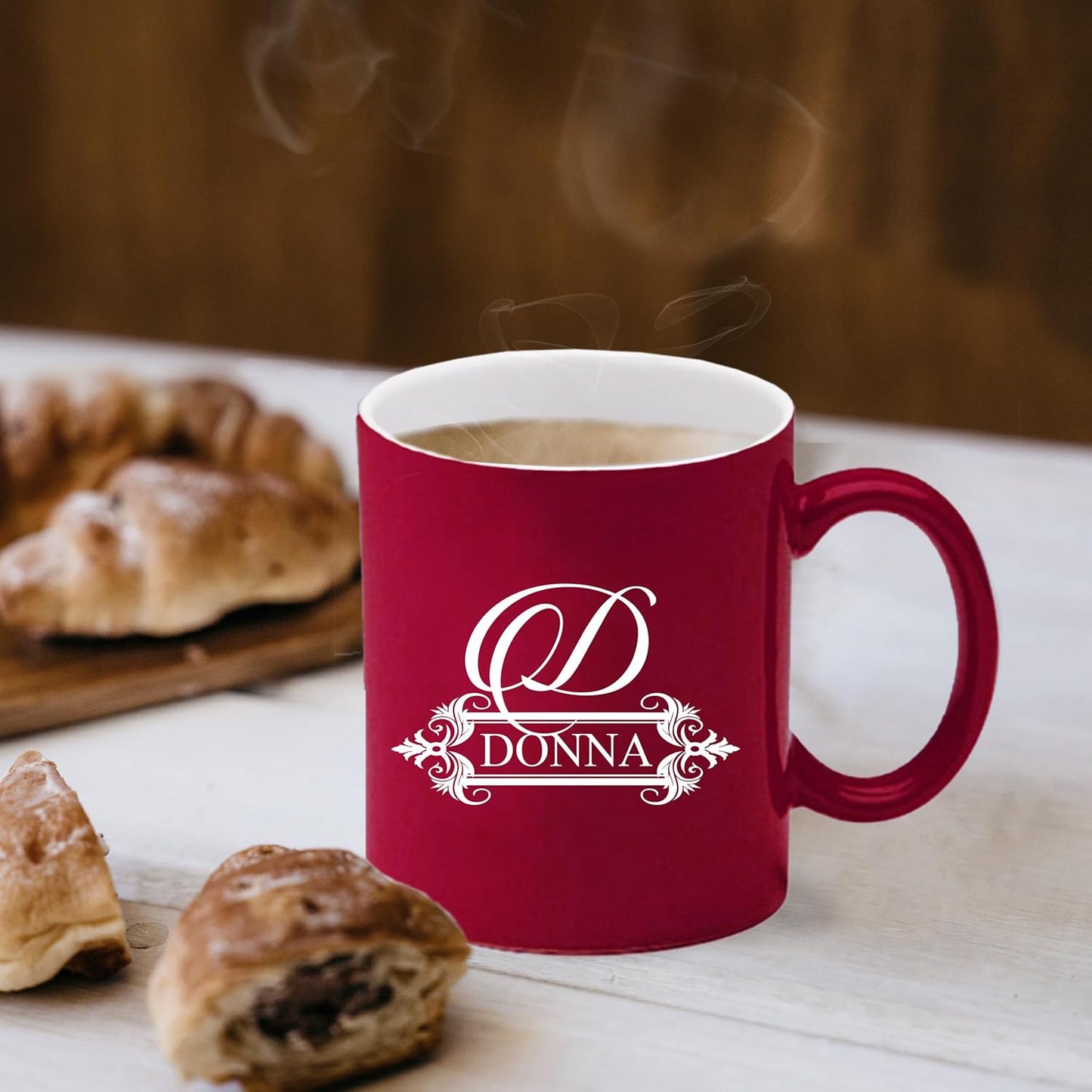 My Personal Memories Custom Monogrammed Coffee Latte Mug and Tea Cup - Personalized and Engraved (Red)