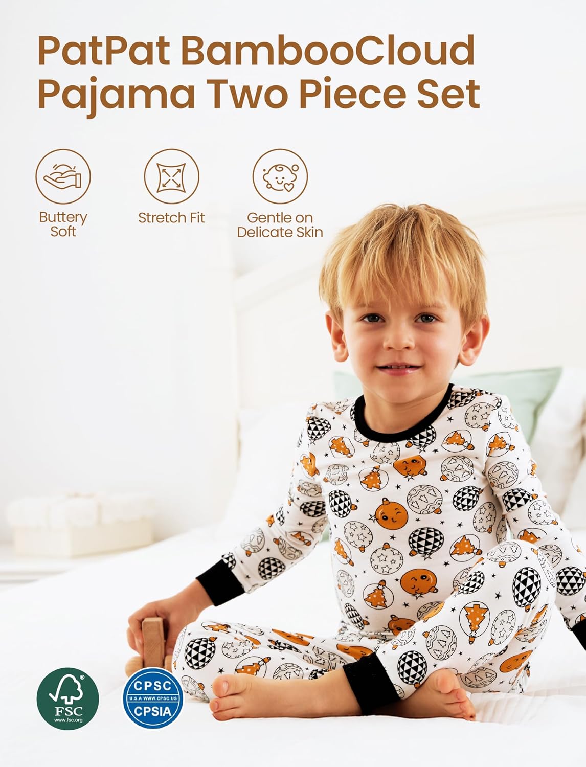 PATPAT Bamboo Viscose Pajama Set for Toddlers with Improved Tensile Strength, Snug Fit Pjs Sleeper for Baby Boys Girls Kids