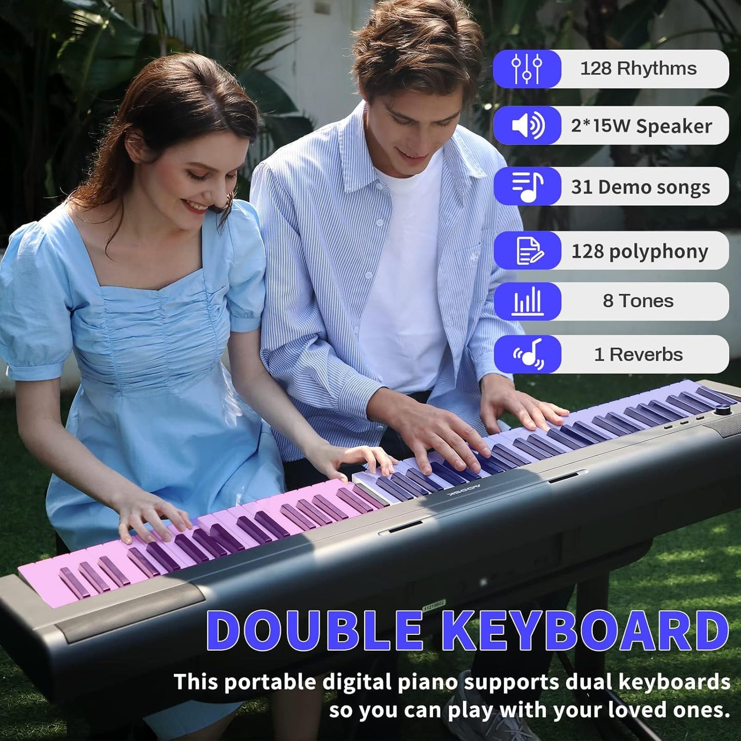 AODSK Digital Piano 88 Key Weighted keyboard Piano with Portable and stable U stand, Full Size Weighted Keyboard, with 3-Pedal Unit, 2x15W Stereo Speakers, MP3 Function, Black, Piano Lessons