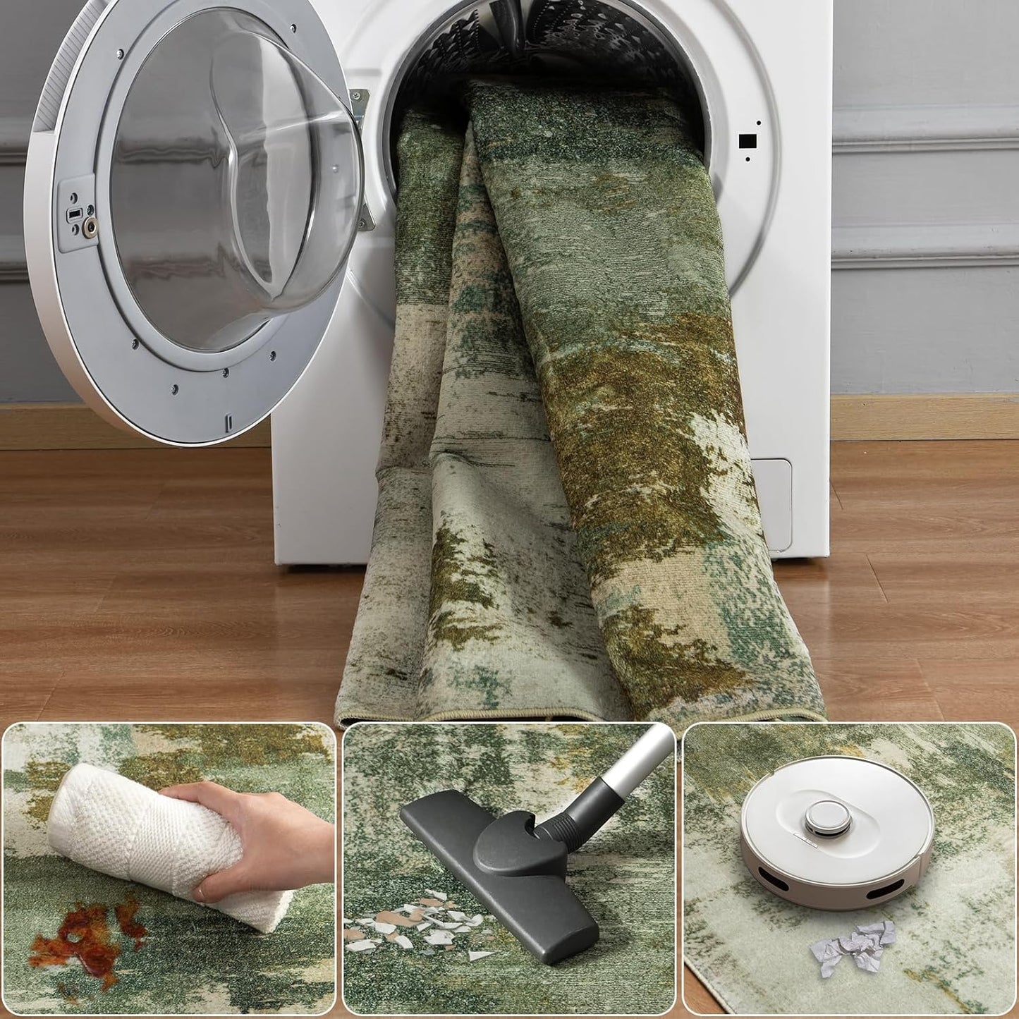 Entryway Rug 2x3 Green Rug, Washable Abstract Small Rugs Non-Slip Low Pile Throw Rugs for Kitchen Floor, Front Door, Bedroom Bedside