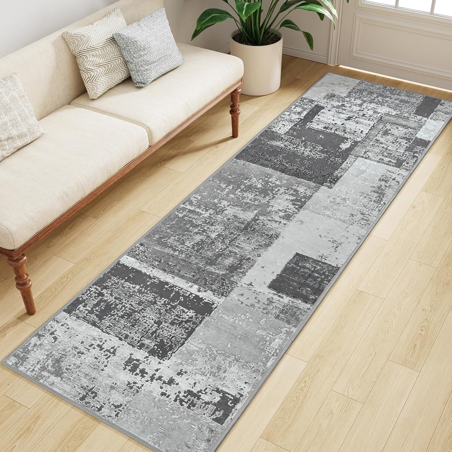 LOCHAS Washable Runner Rugs for Hallway, 2x8 Non Sip Soft Rug for Bedroom Entryway Kitchen Laundry Room, Long Abstract Carpet for Indoor Floor Bedside, Geometric Vintage Home Decor, Pet & kid Friendly
