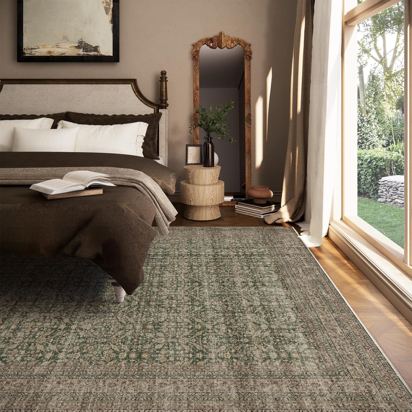 Machine Washable Rugs for Living Room: 5x7 Area Rugs Boho Vintage Rugs Stain Resistant Non Slip Low Pile Soft Lightweight Carpet for Bedroom Kitchen Dining Room Nursery Kids Room Farmhouse