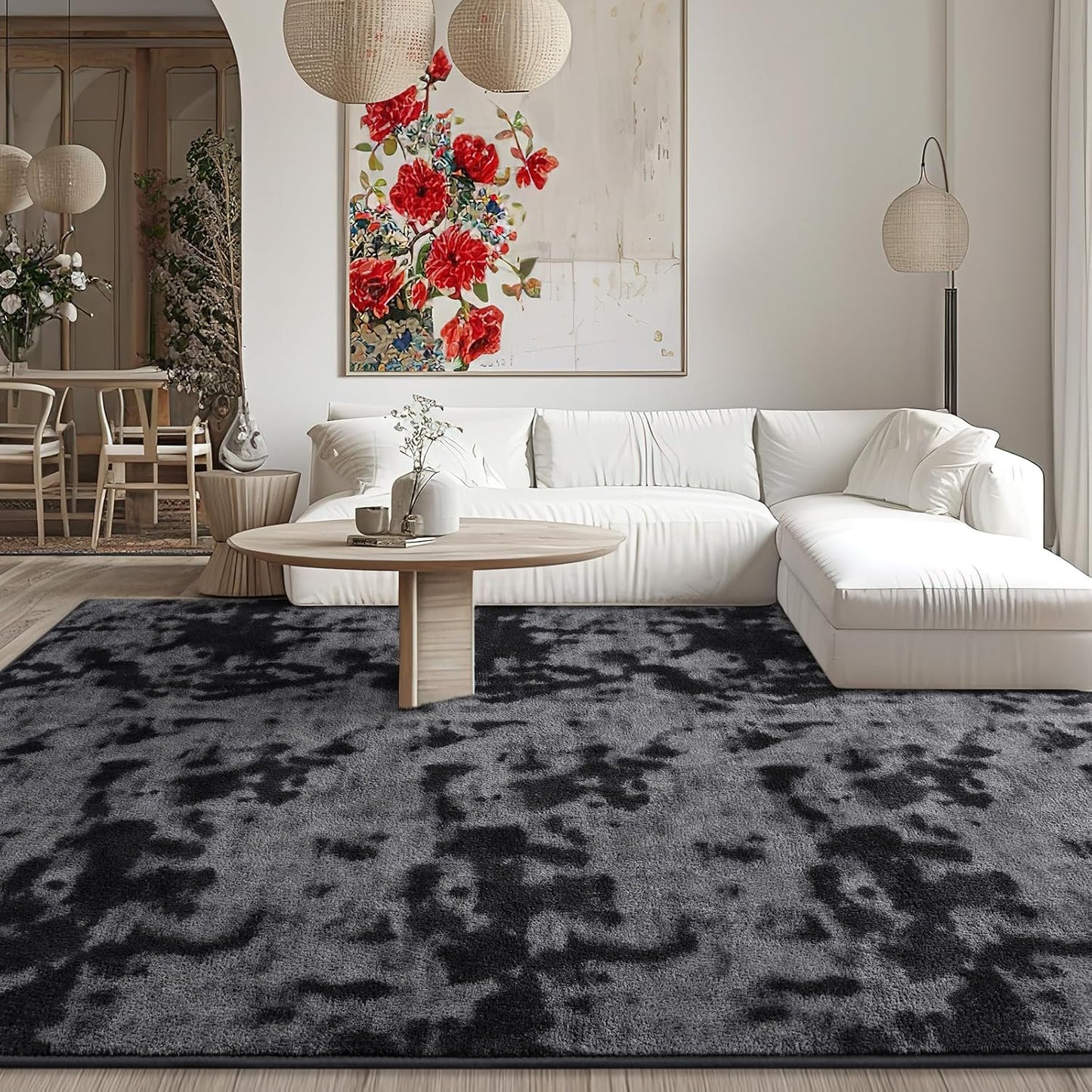 Kimicole 5x8 Washable Area Rugs for Bedroom Living Room, Low Pile Ulta-Thin Solid Color Rug, Non-Slip Soft Fluffy Carpet for Nursery Kids Room Dorm Room Home Decor (Dark Grey)