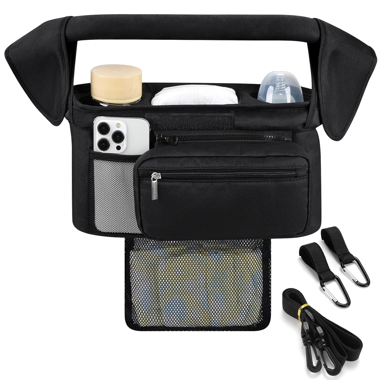Accmor Universal Stroller Organizer with Insulated Cup Holder Detachable Phone Bag and Shoulder Strap,Stroller Bag Caddy Organizer Fits for Uppababy, Baby Jogger, Britax Strollers