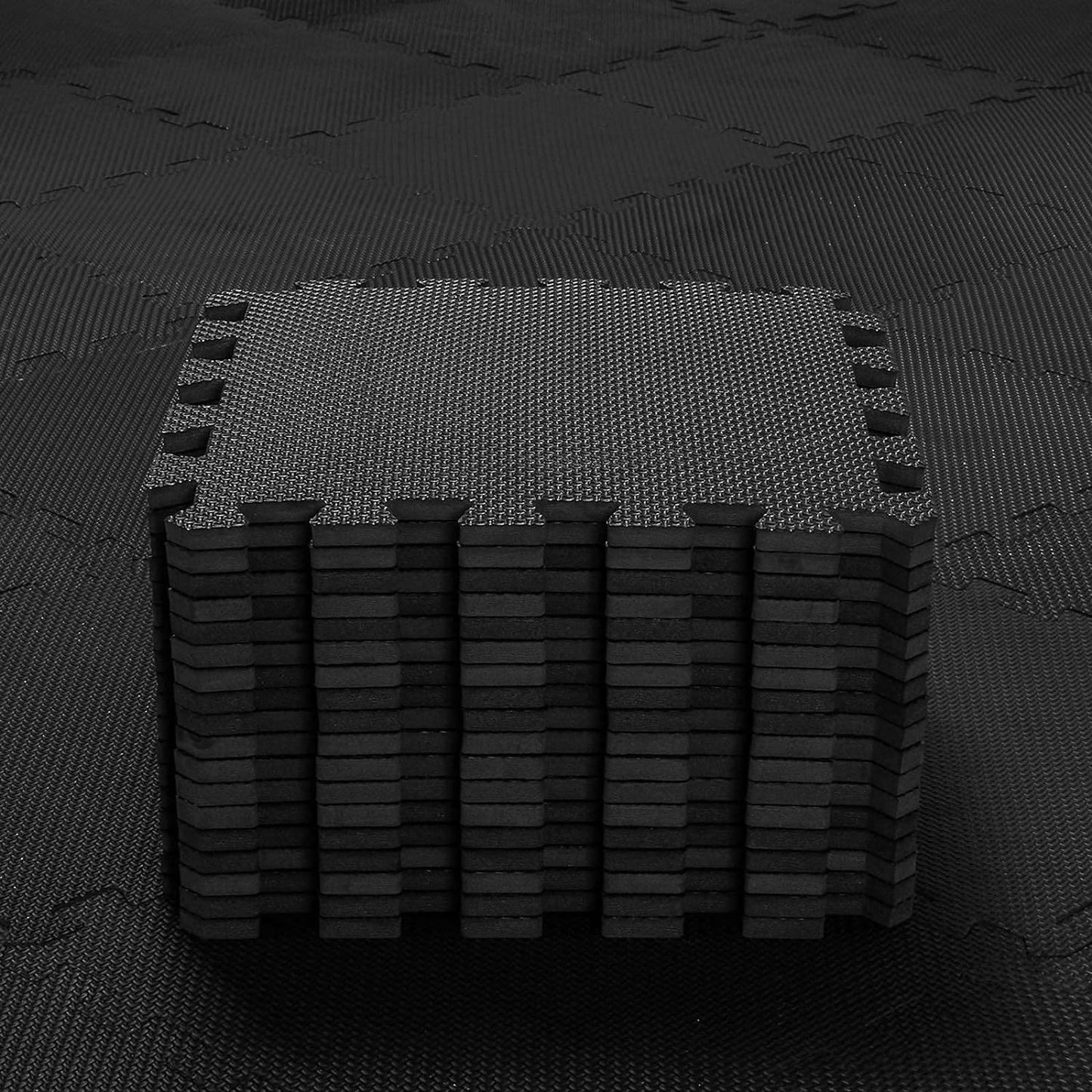 qqpp EVA Rubber 18 Tiles Interlocking Puzzle Foam Floor Mats - Baby Play Mat for Playing | Exercise Mat for Home Workout. Black. QC-Db18N