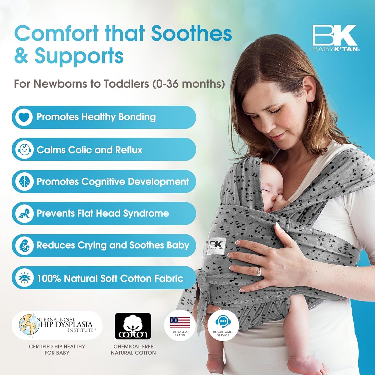 Baby K'tan Baby Wrap Carrier - Pre Wrapped and Simple as 1-2-3, Pillowy Soft, Slip On - Not Like Any Newborn Sling, No Rings, No Tying, No Buckles - Original Sweetheart Grey (Large)