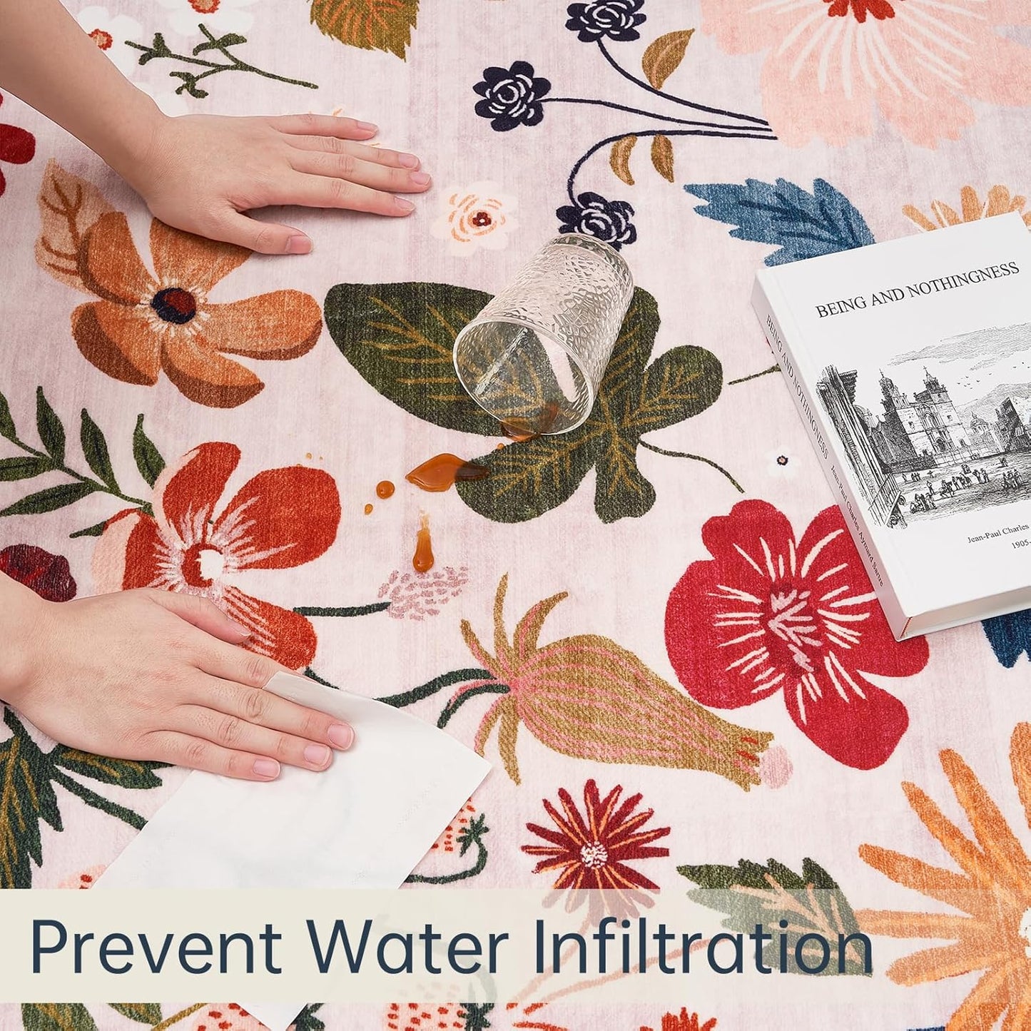 Living Room 6x9 Area Rugs Machine Washable Ultra-Thin Soft Non Slip Carpet Rug Vintage Boho Flower Stain Resistant Large Rug for Bedroom Dining Room Indoor Nursery Guest Room Home Decor,Beige