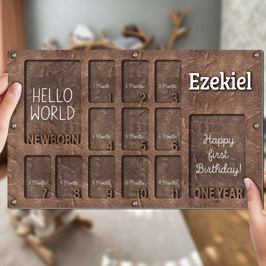 Personalized My First Year Photo Frame | 12 Months Picture Frame For Baby First Year | Displays Two 4x6 Photo and Twelve 2x3 Pictures | Birthday Party Decor Newborn Memory Keepsake, Style MP6