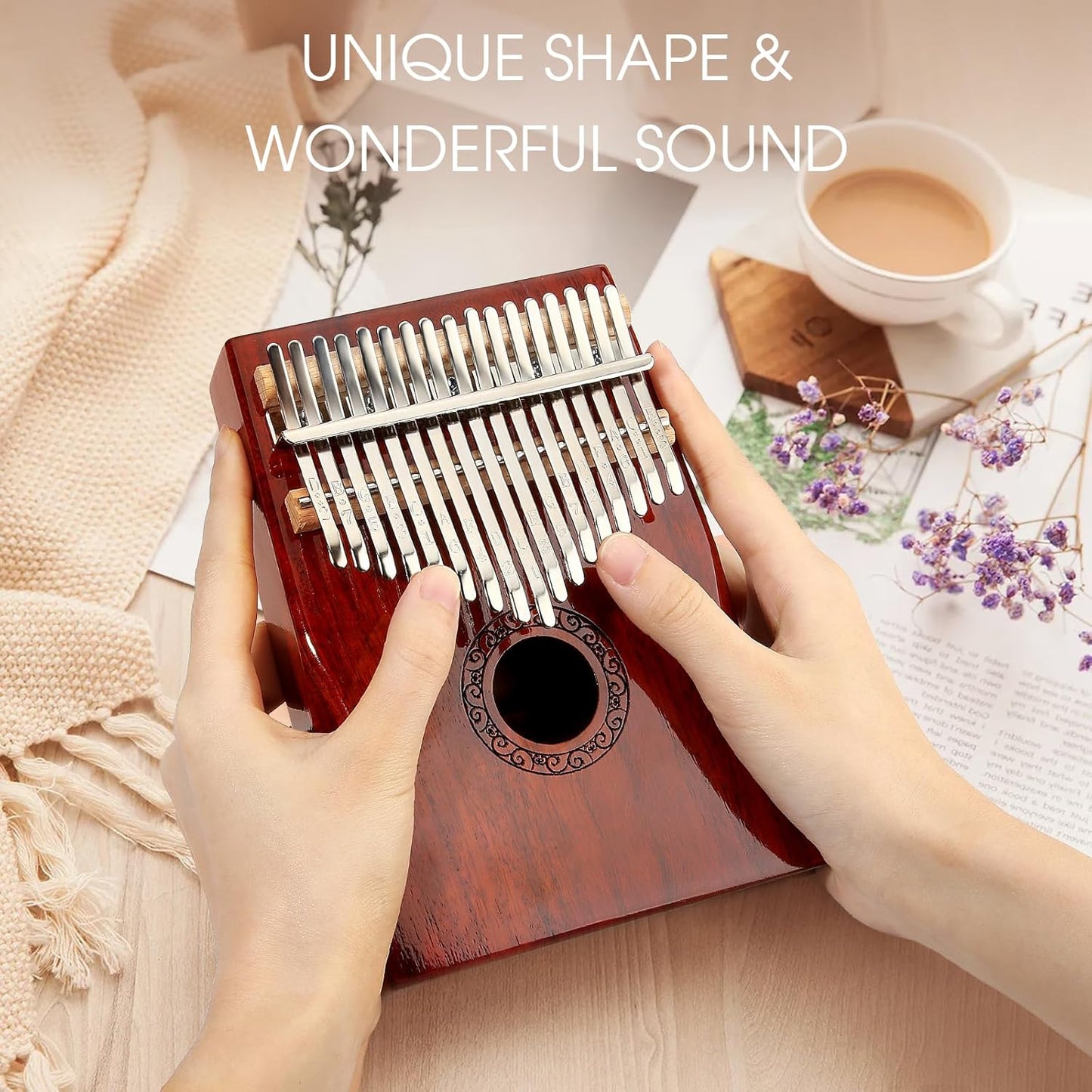 Kalimba Thumb Piano,YUNDIE Portable 17 Keys Mbira Finger Piano with Tune Hammer and Study Instruction,Musical Instruments Gift for Adult Beginners Professional(Brownish Red) (17 Keys)