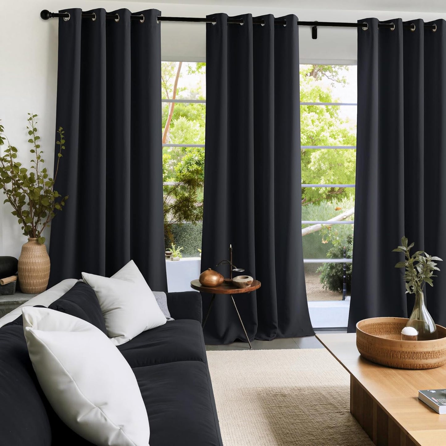 NICETOWN 100% Black Out Curtains 84 Inches Long 2 Panels for Living Room, Bedroom, Office Thermal Insulated Blackout Drapes Solid Grommet Noise Reducing Window Curtains, W40