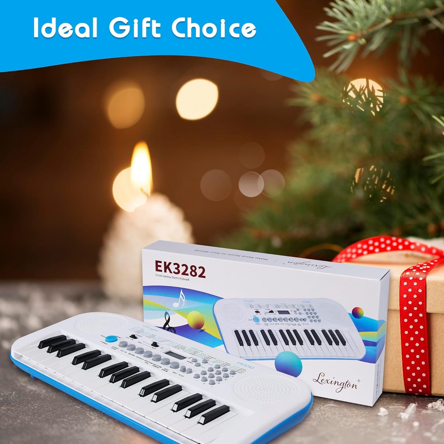 Lexington 32 Key Electric Keyboard, Small Digital Piano for Beginners, Mini Portable Musical Gift (EK3282, White)