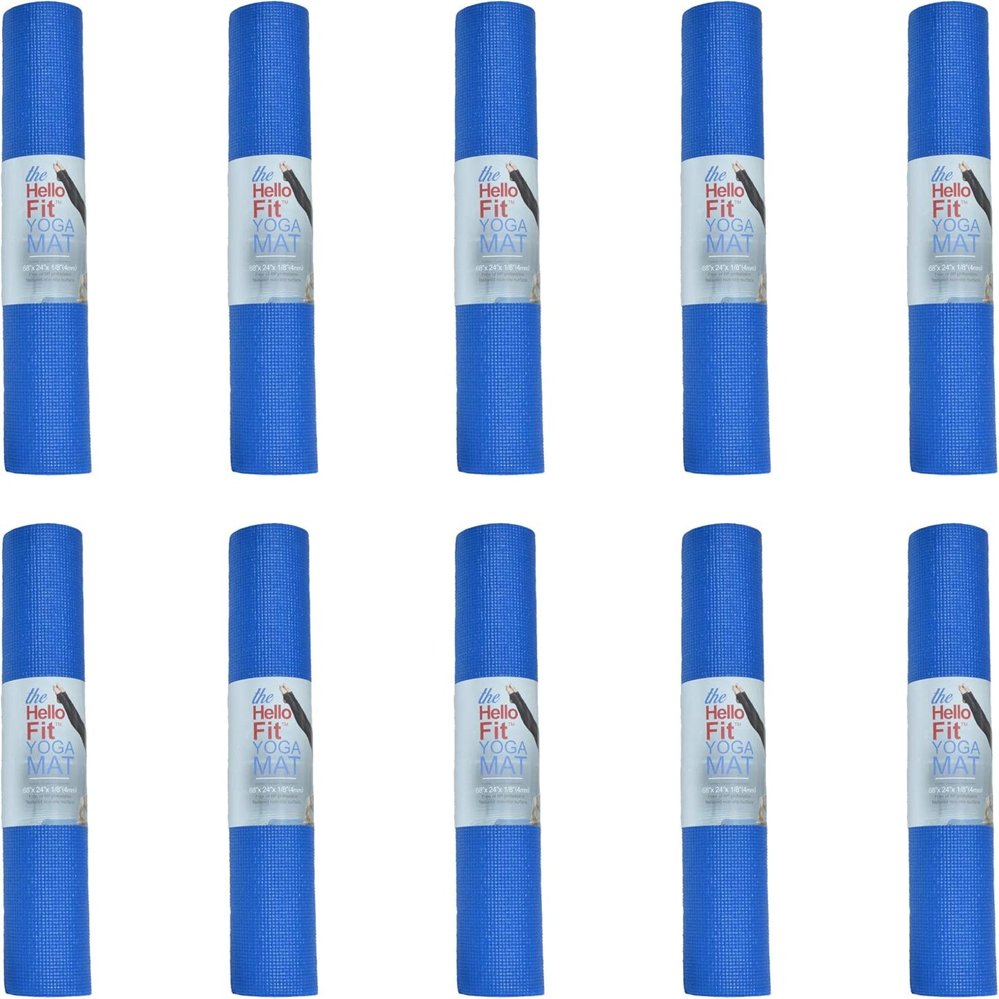 Hello Fit 10-Pack Yoga Mat, 68" x 24" Non Slip Exercise Mat, 4mm Thick Gym Mat for Fitness and Stretching, Bulk Non Toxic Yoga Mats for Schools and Studios
