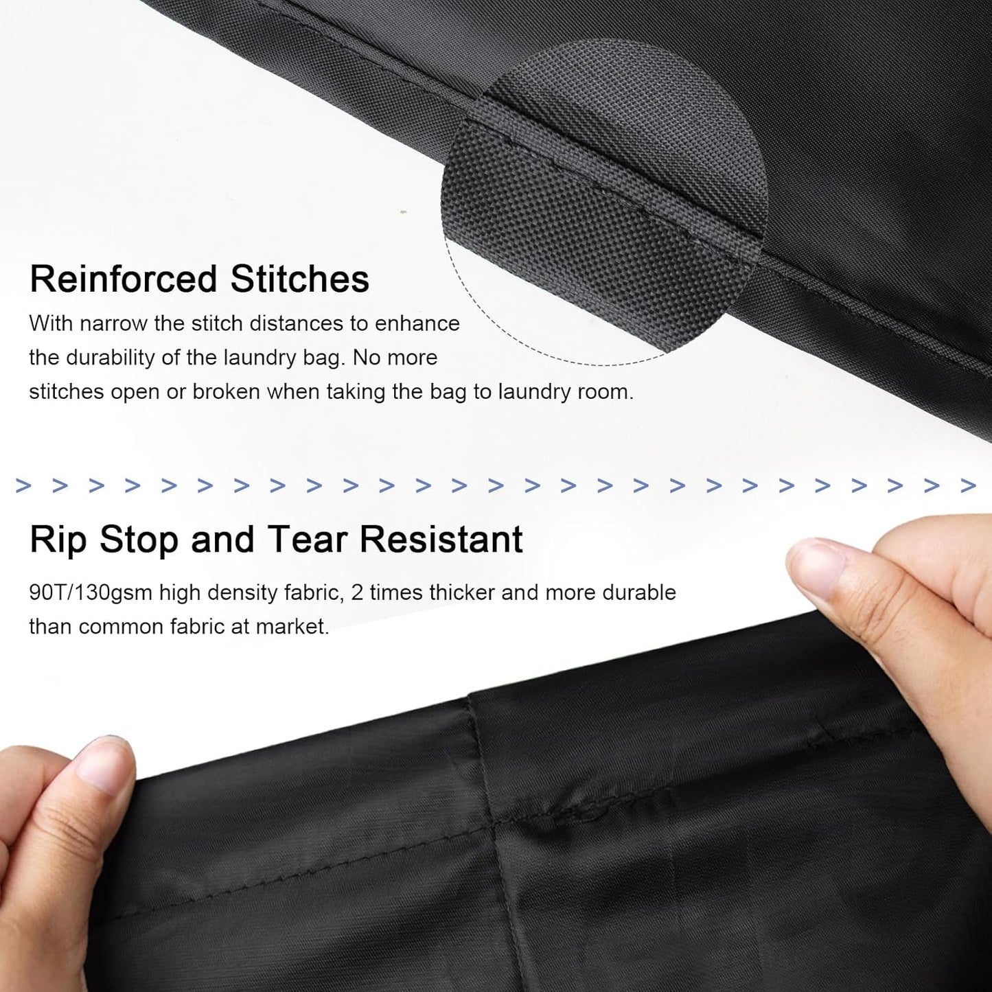 Polecasa Small Heavy Duty Laundry Bag with 130gsm Tear Resistant Fabric and Handles, Easy to Carry Durable Dirty Clothes Drawstring Bag, Perfect for College Dorm, Travel, 2 Pack 21”x24”,Black