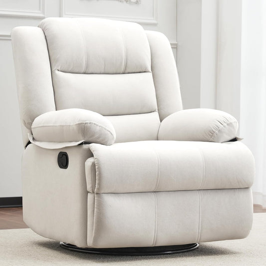 Swivel Rocking Recliner Chair for Adults, Overstuffed Manual Glider Rocker Recliner Chairs, Upholstered Reclining Single Sofa for Living Room Nursery (Beige)