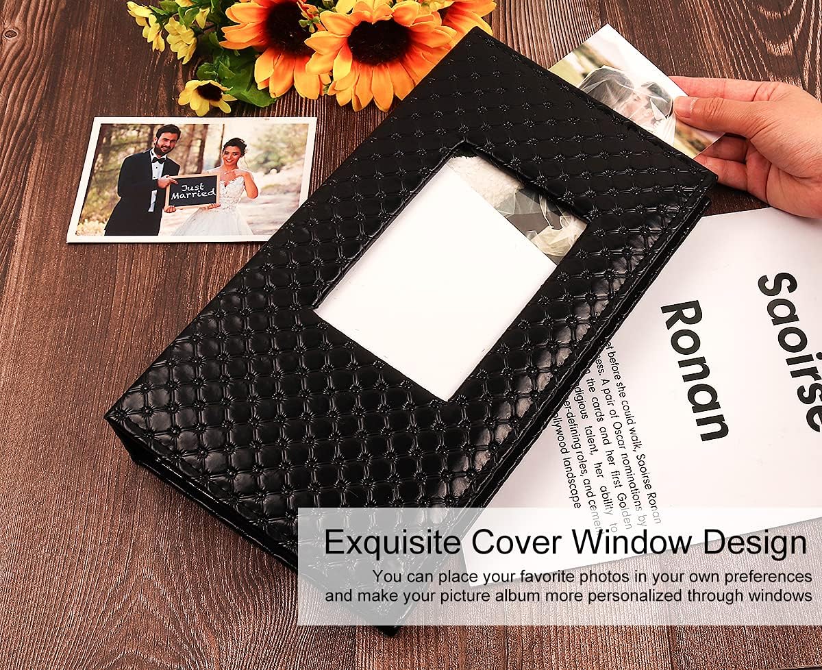 RECUTMS 4x6 Photo Album 300 Pocket Album High End Button Grain Leather Album Cover 300 Horizontal Photos Recording Holiday Wedding Anniversary Baby Growth Small Photo Album(Grey)