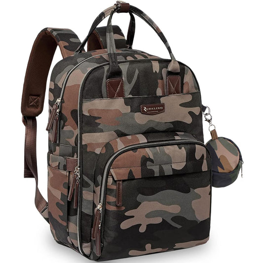 RUVALINO Diaper Bag Backpack, Multifunction Travel Pack Maternity Baby Changing Bags, Large Capacity, Waterproof, Green Camo
