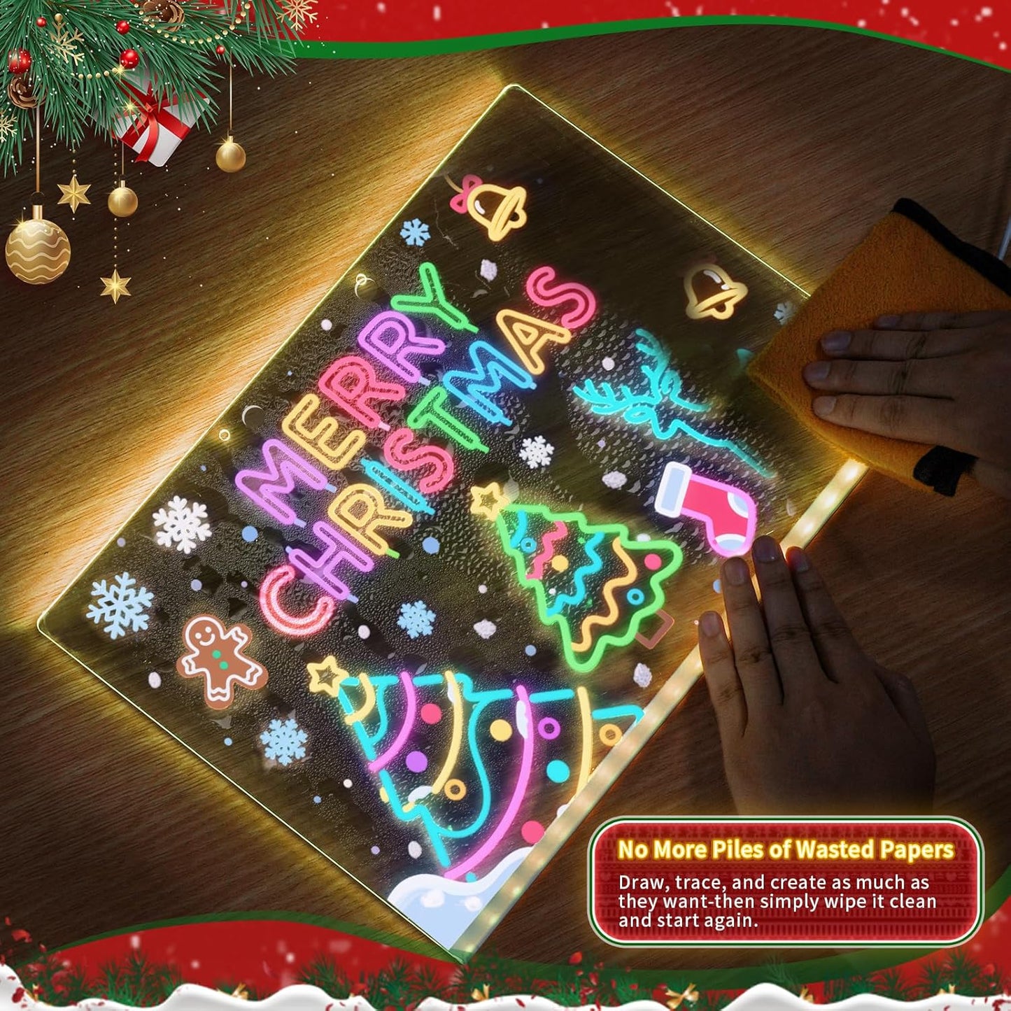 Lumiboard Led Drawing Board with 7 Colors,14"X10" Acrylic Dry Erase Board with Light, Include Adapter, Hanging Chain, Led Drawing Board for Kids with Stand,Birthday and Christmas Gifts for Kids