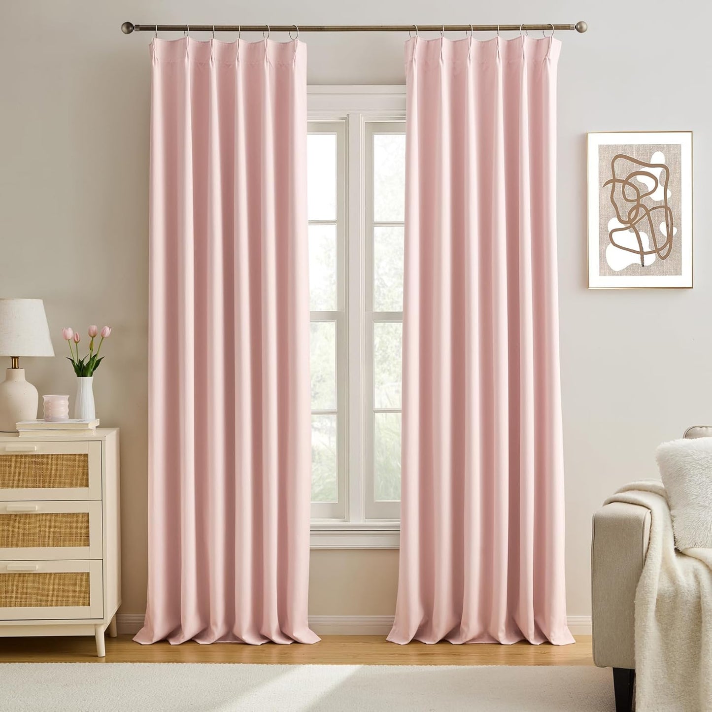KEQIAOSUOCAI Pinch Pleated Curtains 120 Inches Long, Energy Saving Window Treatment Privacy Drapery for Living Room, Vertical Track System Elegant Hook Panels(Baby Pink, 2 Pieces, W40 x L120)
