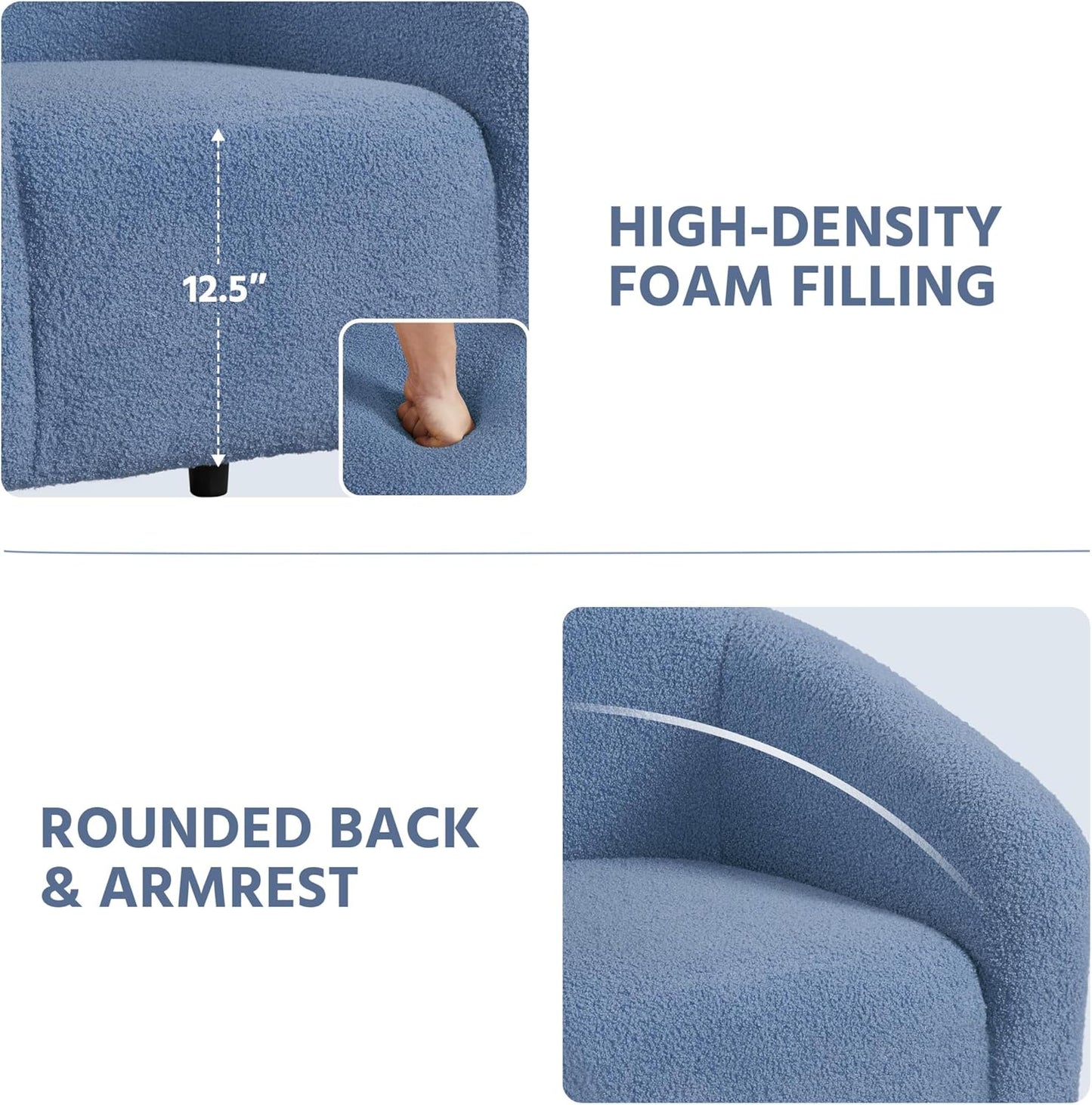 Yaheetech Accent Barrel Chair, Boucle Fabric Club Chair, Furry Sherpa Elegant Armchair with Cozy Soft Padded, Suitable for Living Room Bedroom Reception Room Office, Blue