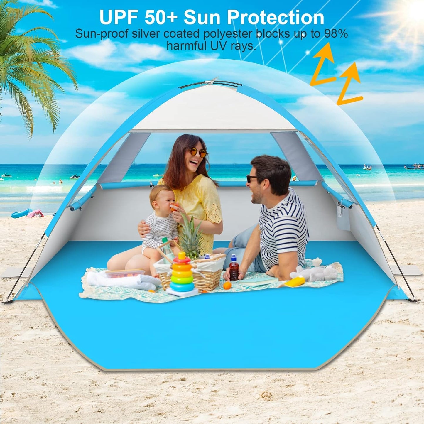Gorich Beach Tent Sun Shelter for 3/4-5/6-7/8-10 Person with UPF 50＋ UV Protection, Lightweight & Easy Setup Beach Shade Canopy, Portable Beach Shade Tent Beach Cabana