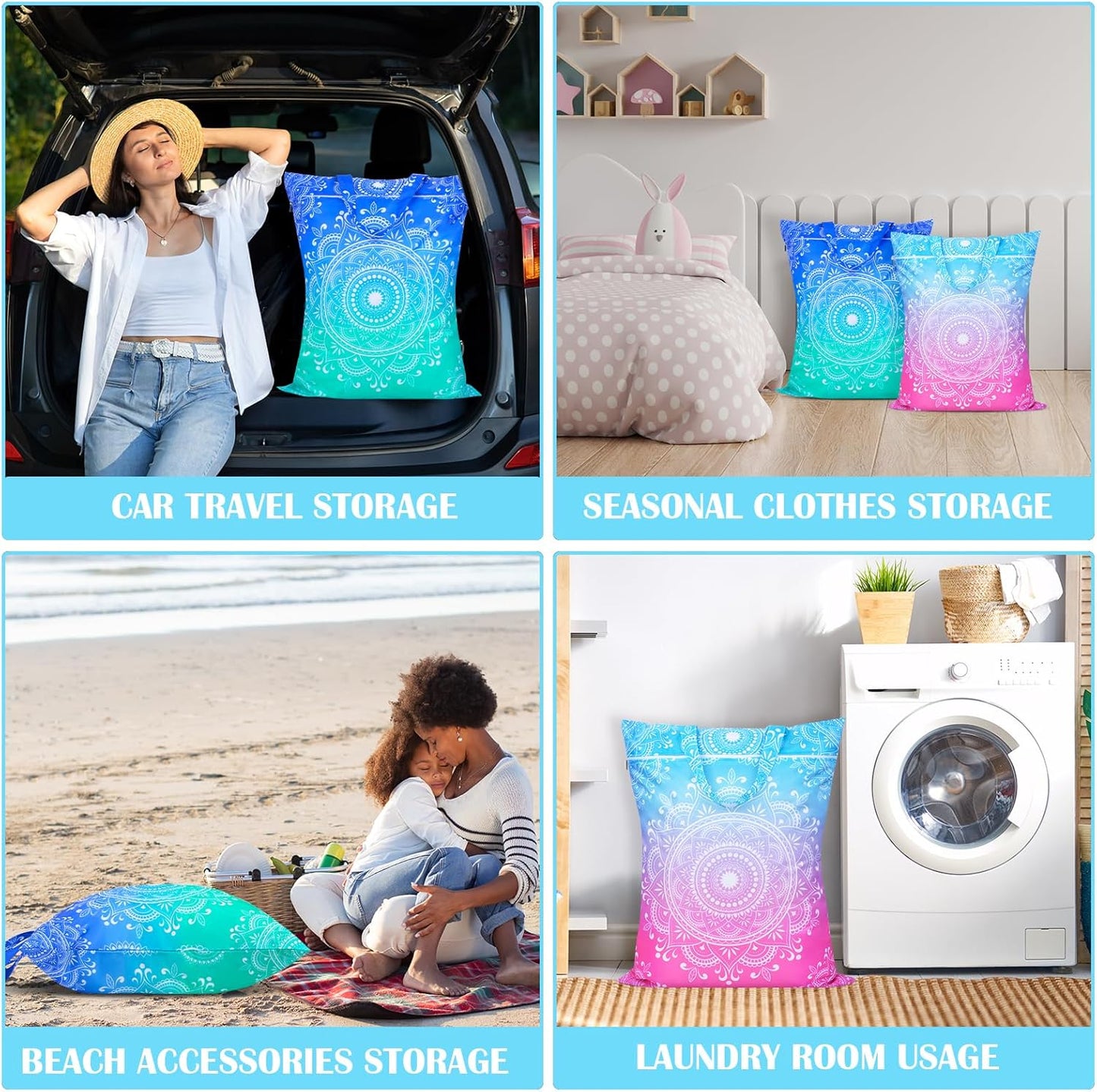 2 Pcs Large Travel Laundry Bags - Waterproof with Handle, Washable Dirty Clothes Bags for Travel, Wet & Dry, Gym, Swimming Pool, College Dorm