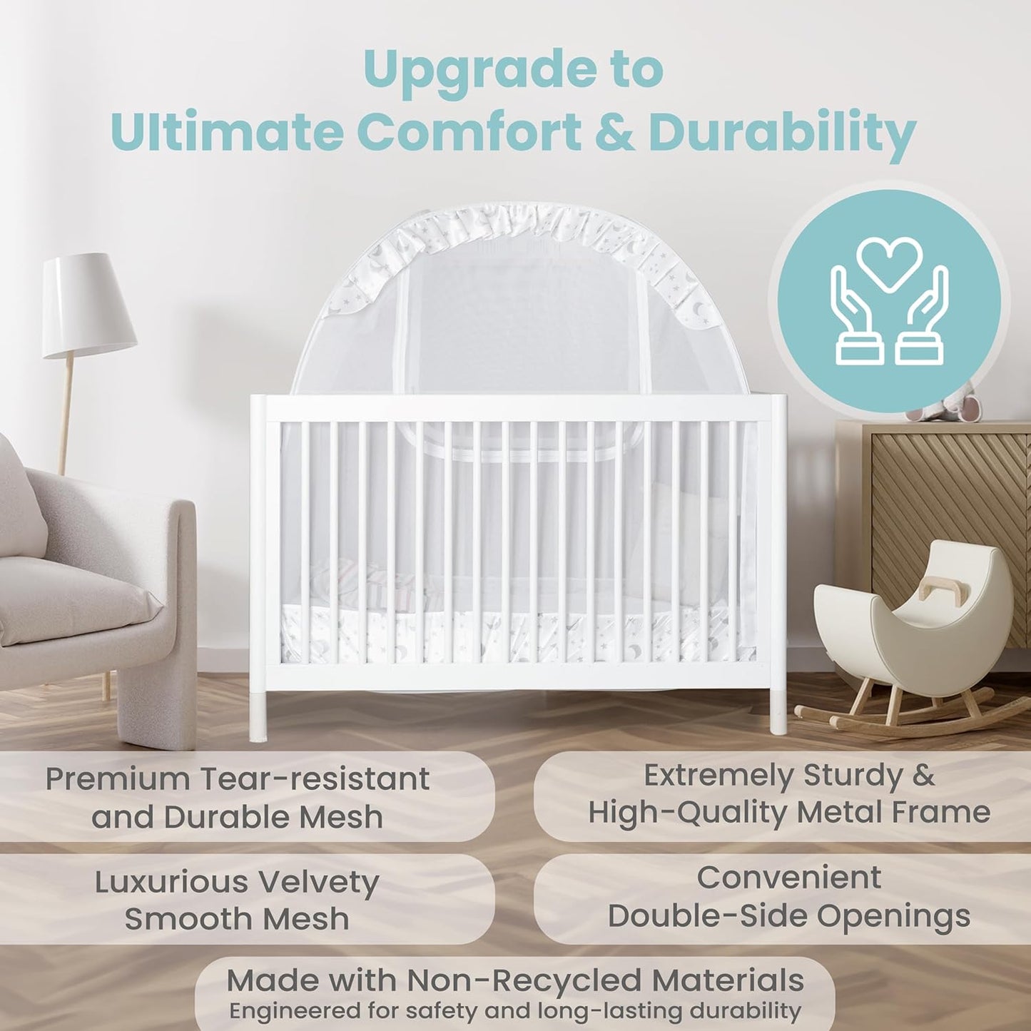 Premium Pop Up Crib Tent, Crib Cover to Keep Baby from Climbing Out, Prevent Falls and Mosquito Bites, Safety Net Canopy - Sturdy & Stylish Infant Topper, Mosquito Net