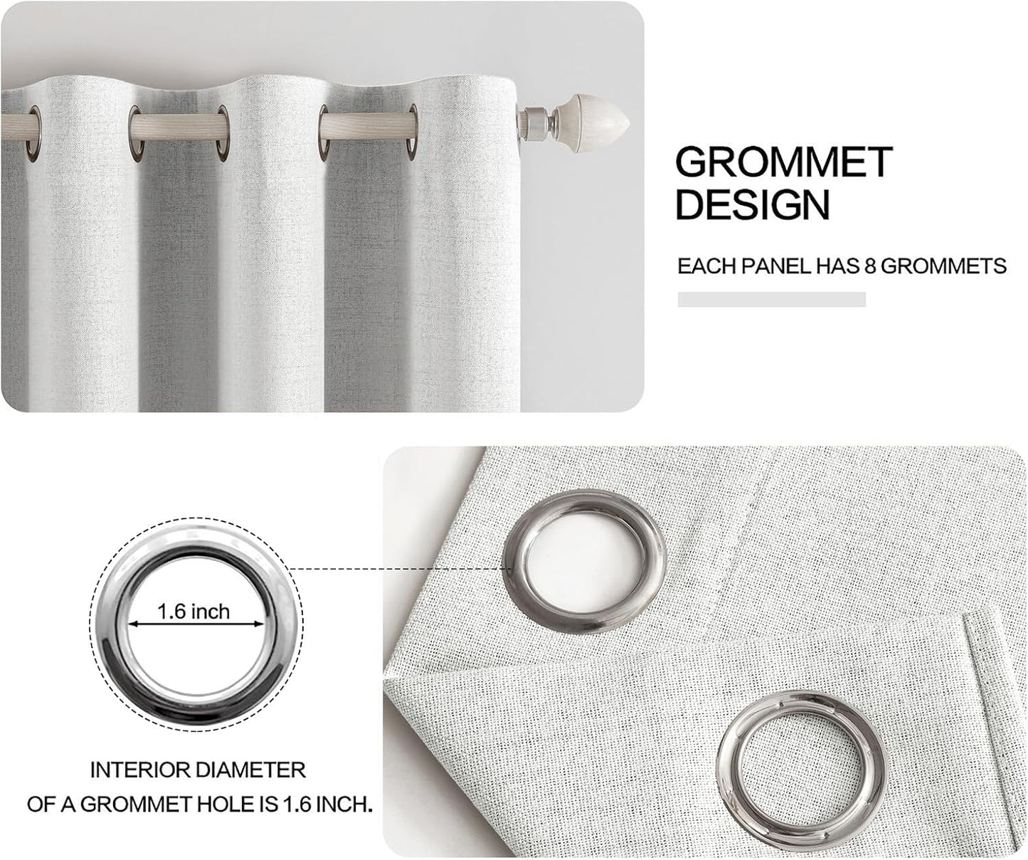 MIULEE 90 Inches Linen Textured Curtains for Bedroom 100% Blackout Thermal Insulated Heathered White Grommet Room Darkening Drapes Luxury Decor for Living Room Nursery 52 x 90 Inch (2 Panels)