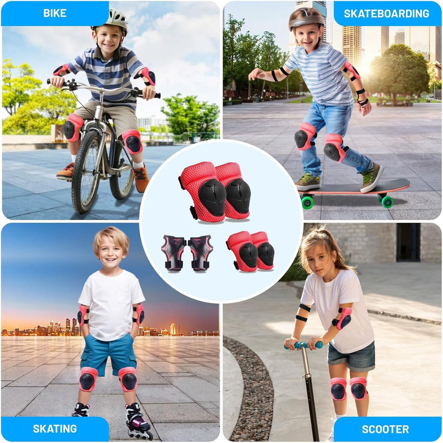 Knee Pads Elbow Pads Wrist Guards Set for Kids,Upgraded Protective Gear for Toddle 4-12 Boys or Girls Children Roller Skating Scooter Skateboarding Bike Roller Blade