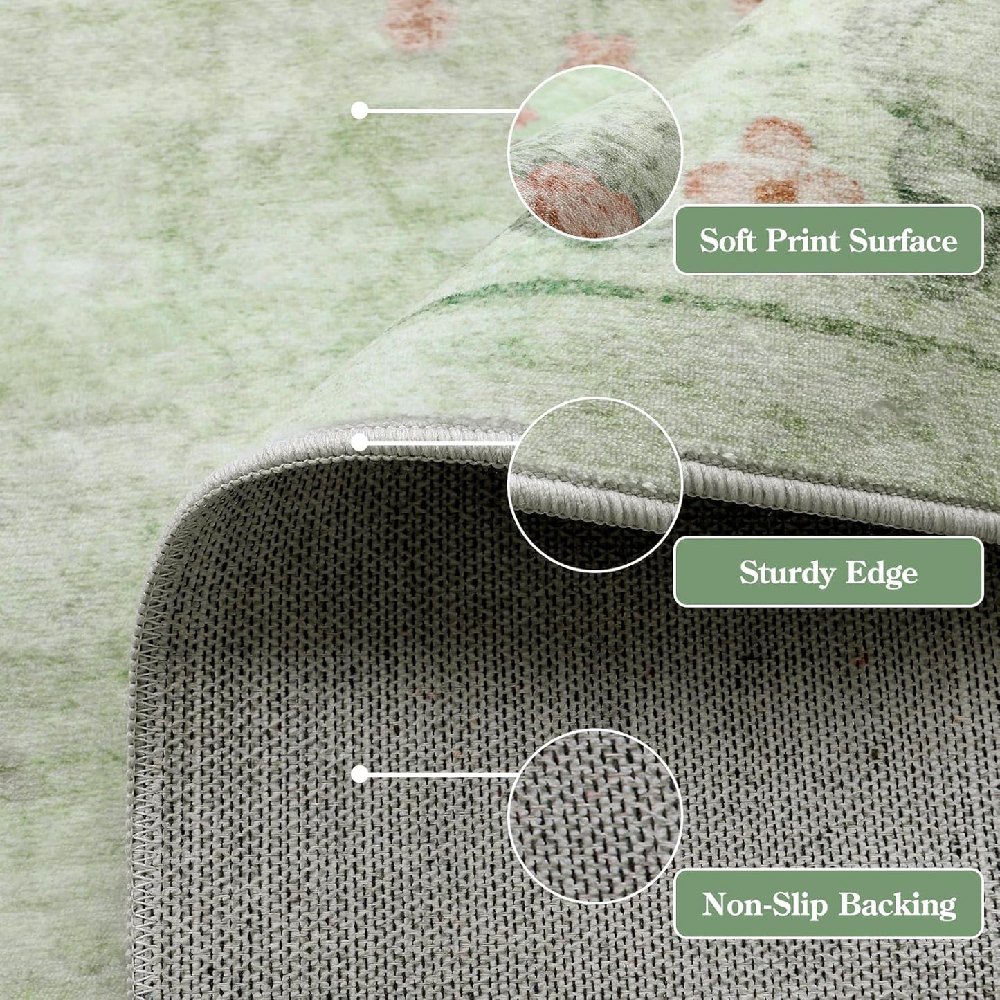 Wonnitar Green Area Rug for Living Room, Floral Bow 8x10 Washable Rug, Ultra-Thin Non Shedding Soft Boho Carpet for Bedroom Dining Room Playroom Dorm, Light Green