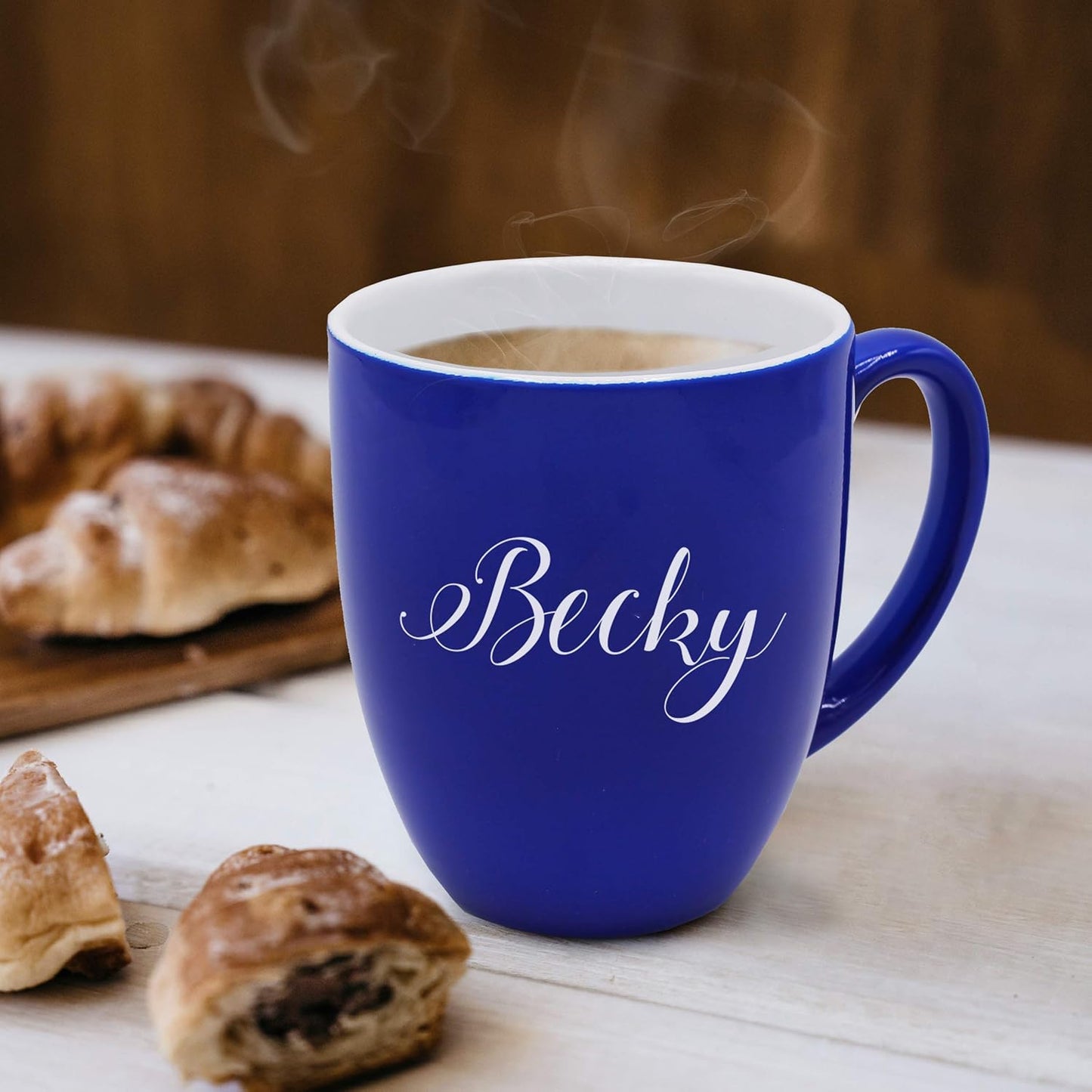 My Personal Memories Custom Monogrammed Coffee Latte Mug and Tea Cup - Personalized and Engraved (Blue)