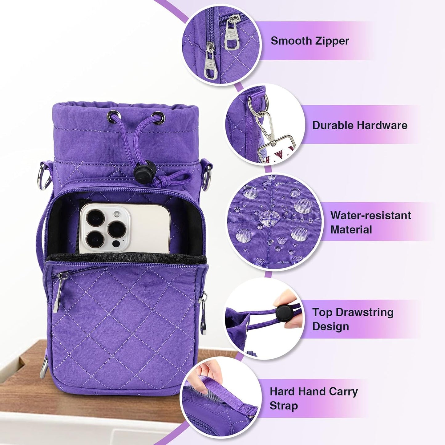 Water Bottle Carrier Bag with Strap, Water Bottle Holder Crossbody Bags for Women Men for Walking, Hiking,Cycling