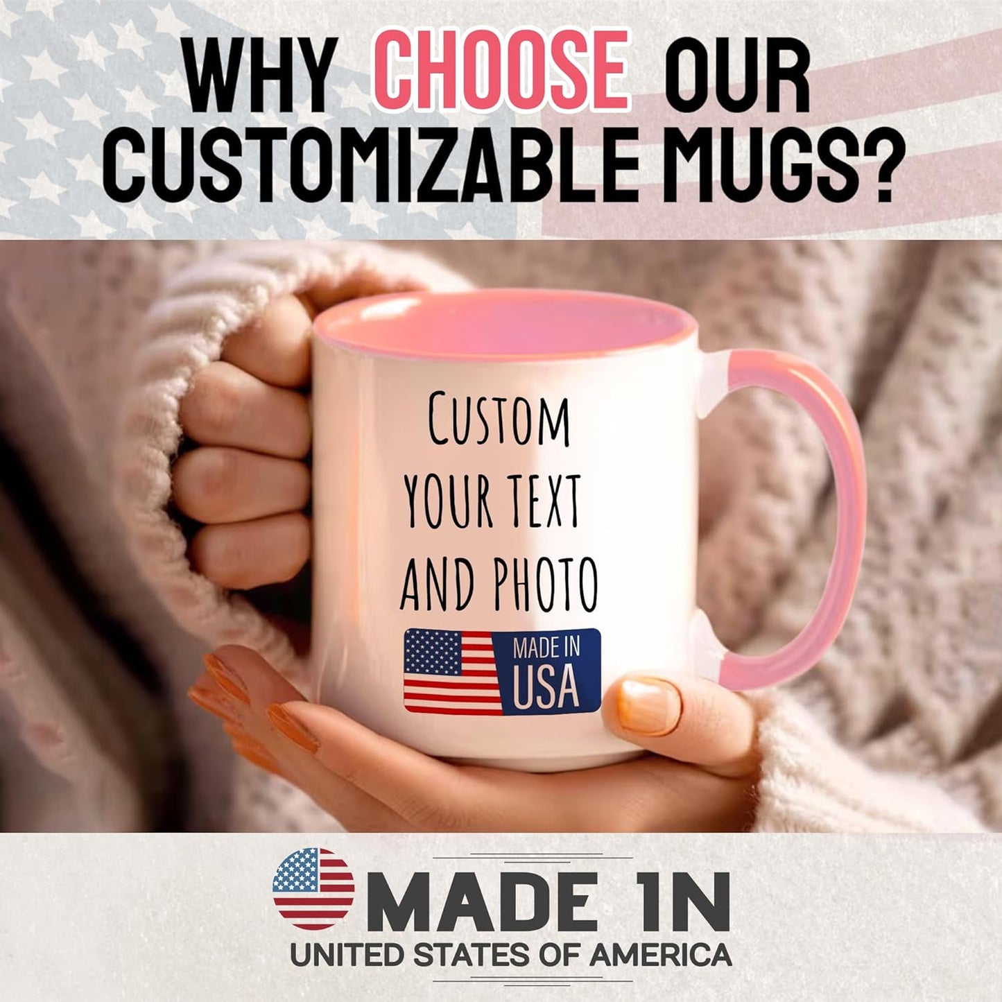 Custom Mug Upload Your Picture Personalized Coffee Mug with Photo Text Name Customized Cup Unique Ideas Gifts for Men Women Mom Dad Girlfriend Boyfriend Friend Family (Pink, 15oz)