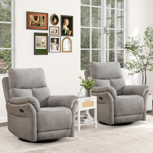 ANJ Manual Fabric Recliner Chair Set of 2, Swivel Rocker Glider, Silver