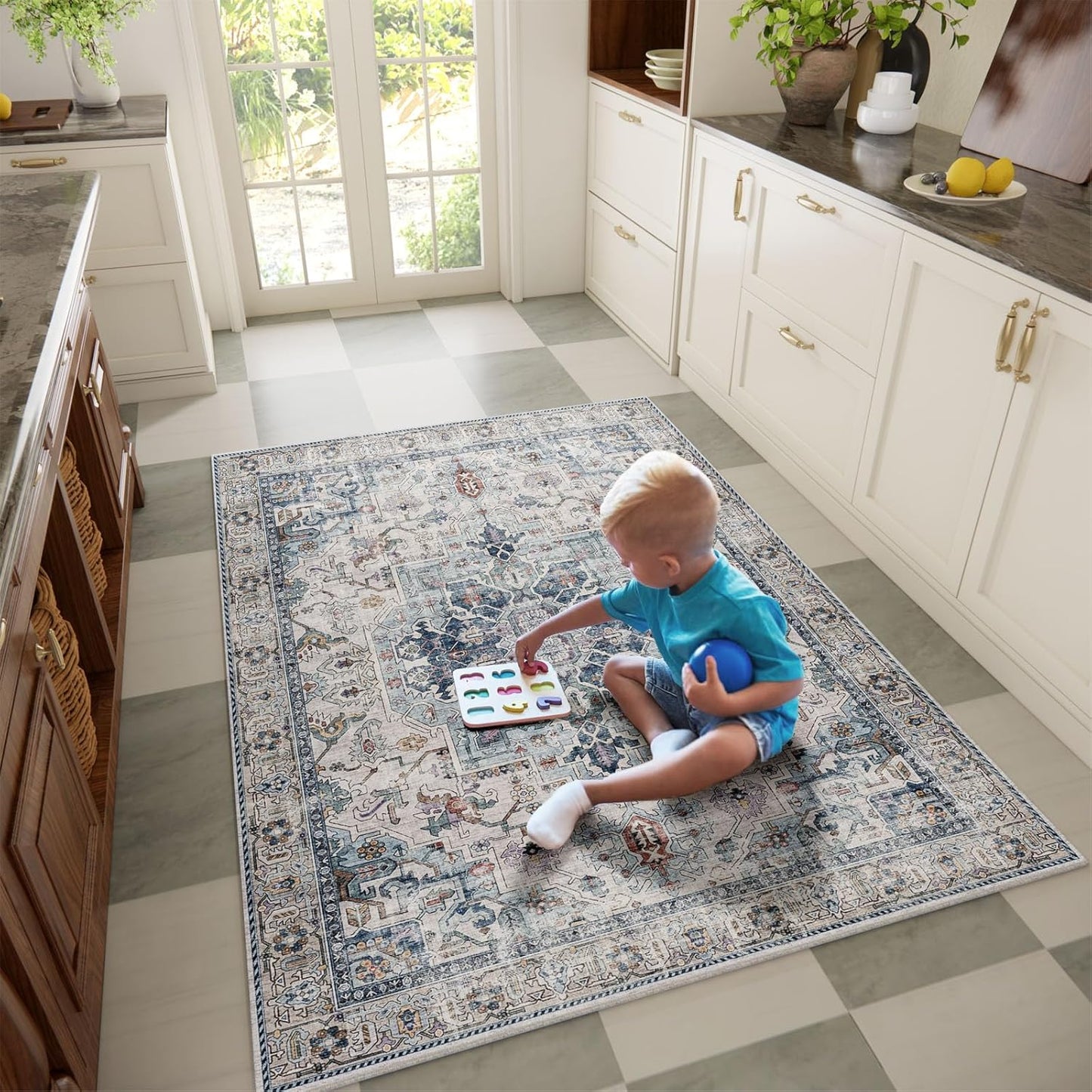 Machine Washable Throw Rugs for Entryway: Door Mat Indoor Entrance 4x6 Small Rug Stain Resistant Non-Slip Low Pile Soft Carpet for Kitchen Front Door Indoor Entry Bathroom Bedroom