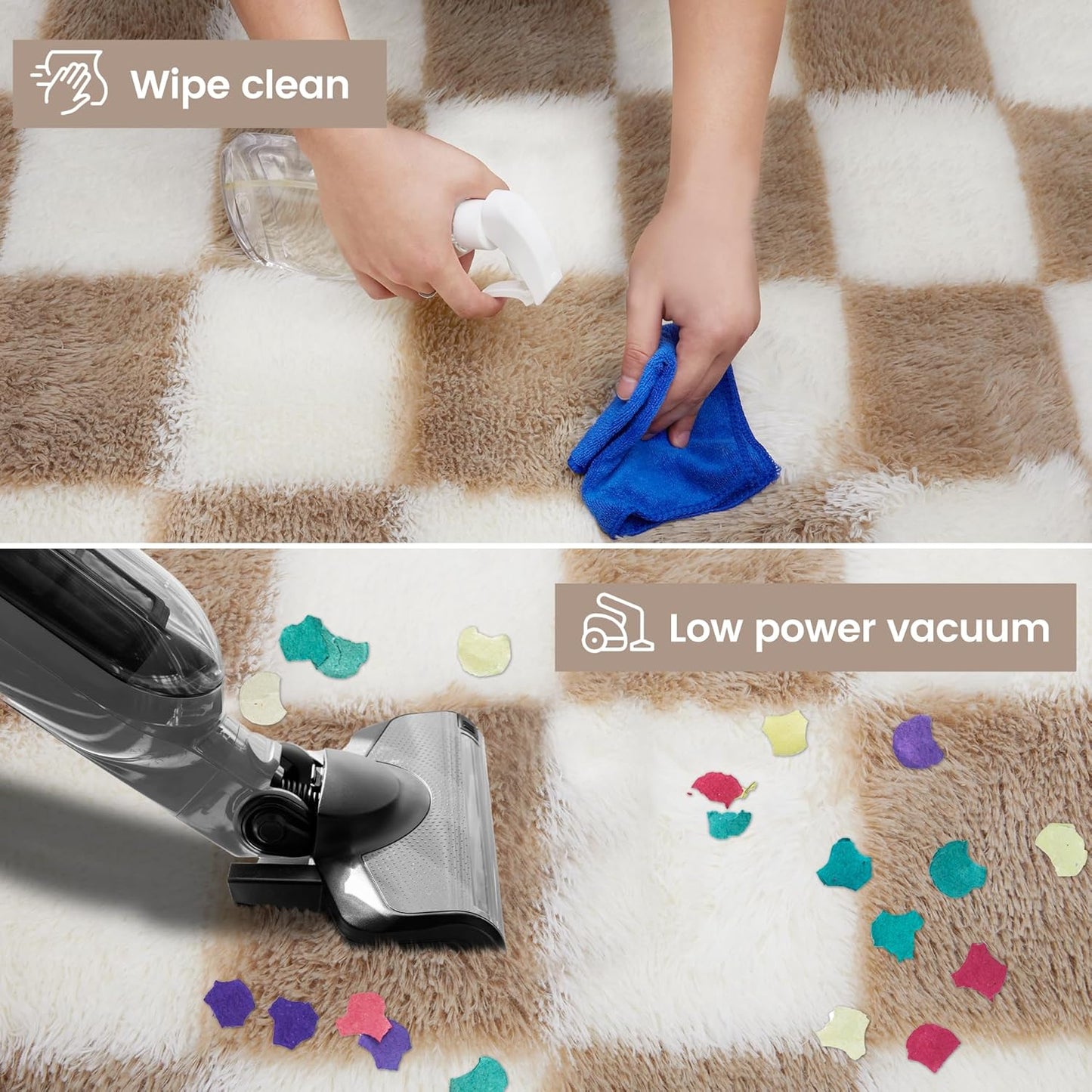 Super Soft Rug for Bedroom, 6x9 Ft Beige and White Area Rug Classic Checkered Shaggy Anti-Skid High Pile Soft Fluffy Rug Fuzzy Carpet for Living Room Bedroom Kids Room Nursery, Dorm Home Decor