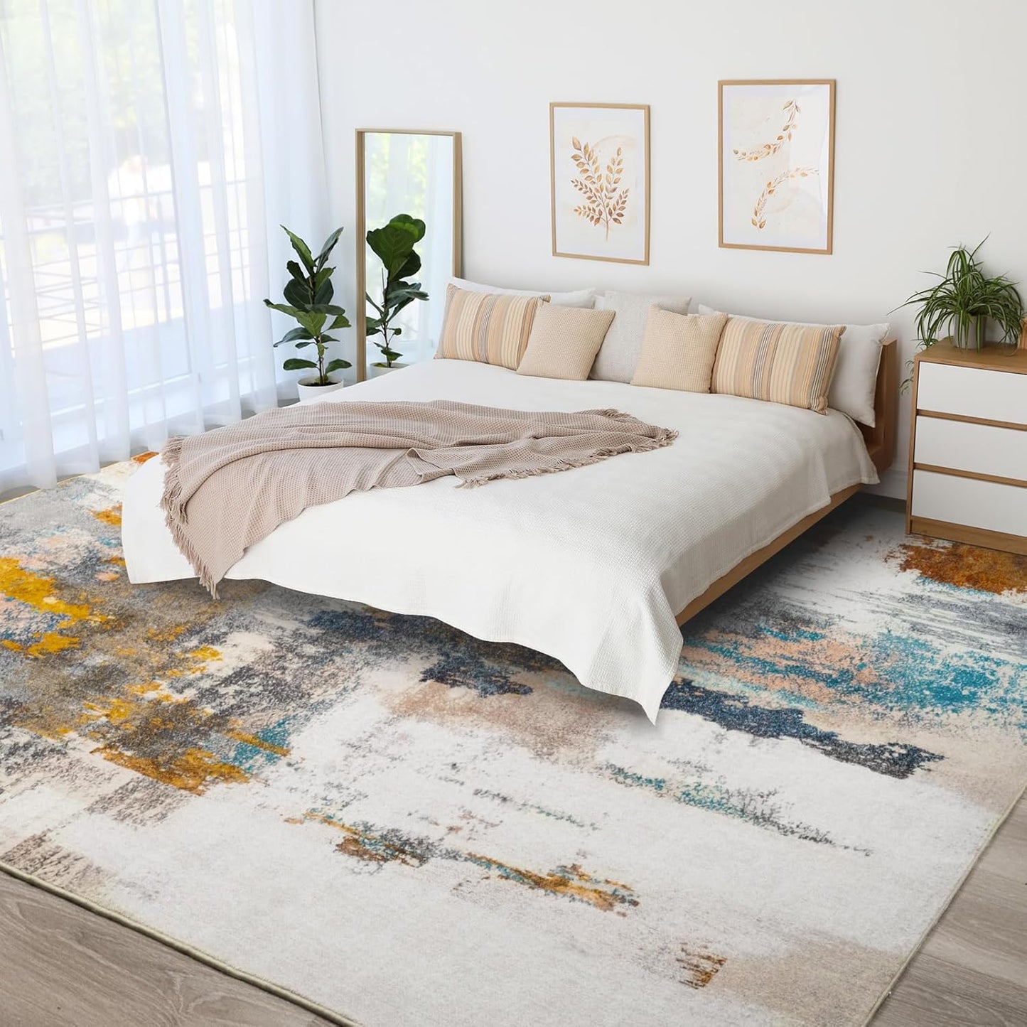 Kelarea Living Room Rug, 8x10 Rug Modern Abstract Washable Rugs Grey Faux Wool Vintage Carpets, Non Slip Rugs for Bedroom, Dining Room, College Dorm, Kids Playroom, Home Office