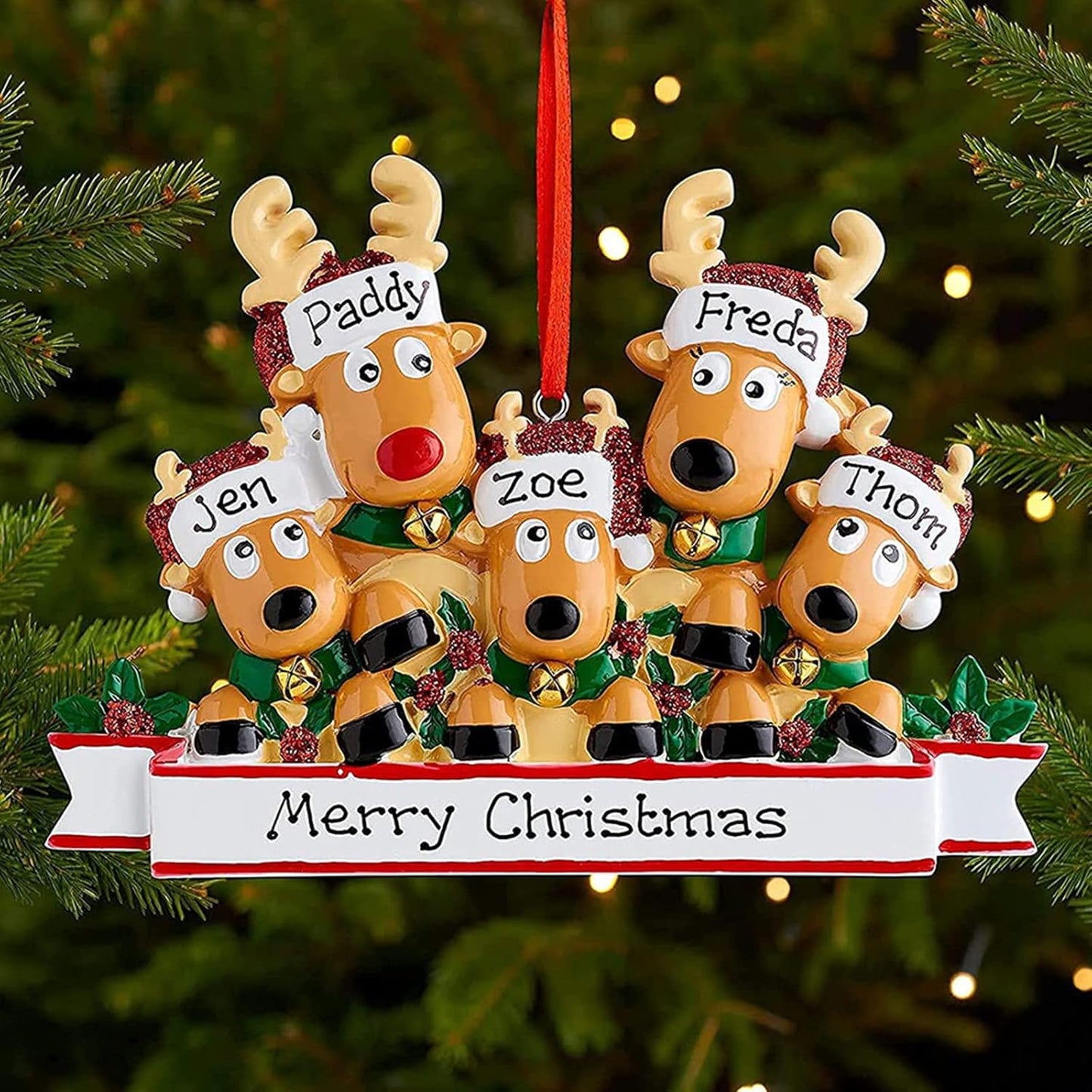 Personalized Christmas Ornaments 2025 Family of 2/3/4/5/6/7/8 Deer Christmas Ornaments Custom Name Customized Gifts for Xmas Tree,Family of 6
