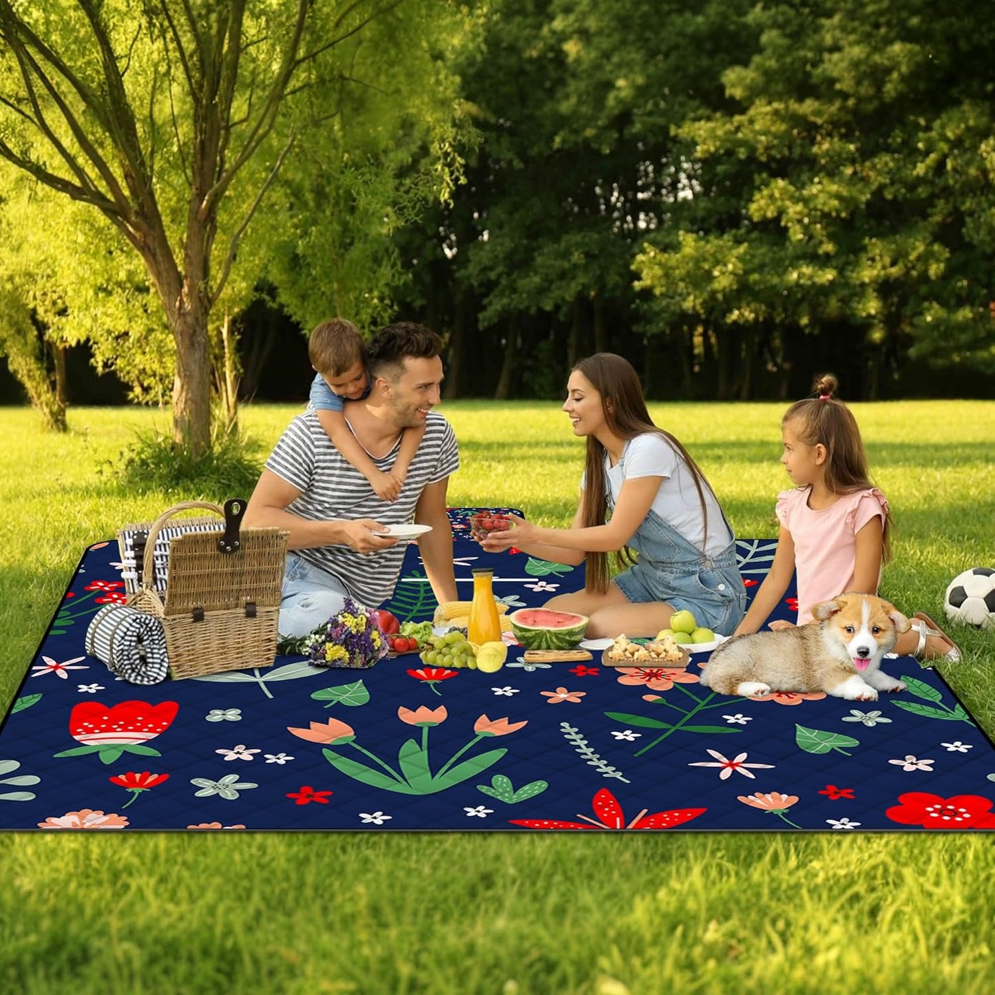 Extra Large Picnic Blanket Waterproof,80"x 80"Foldable Machine Washable Beach Blanket,Outdoor Blanket for 6-8 Adults,Suitable for Indoor Crawling,Park Beach,Camping,Hiking,Family Travel(Light Blue)