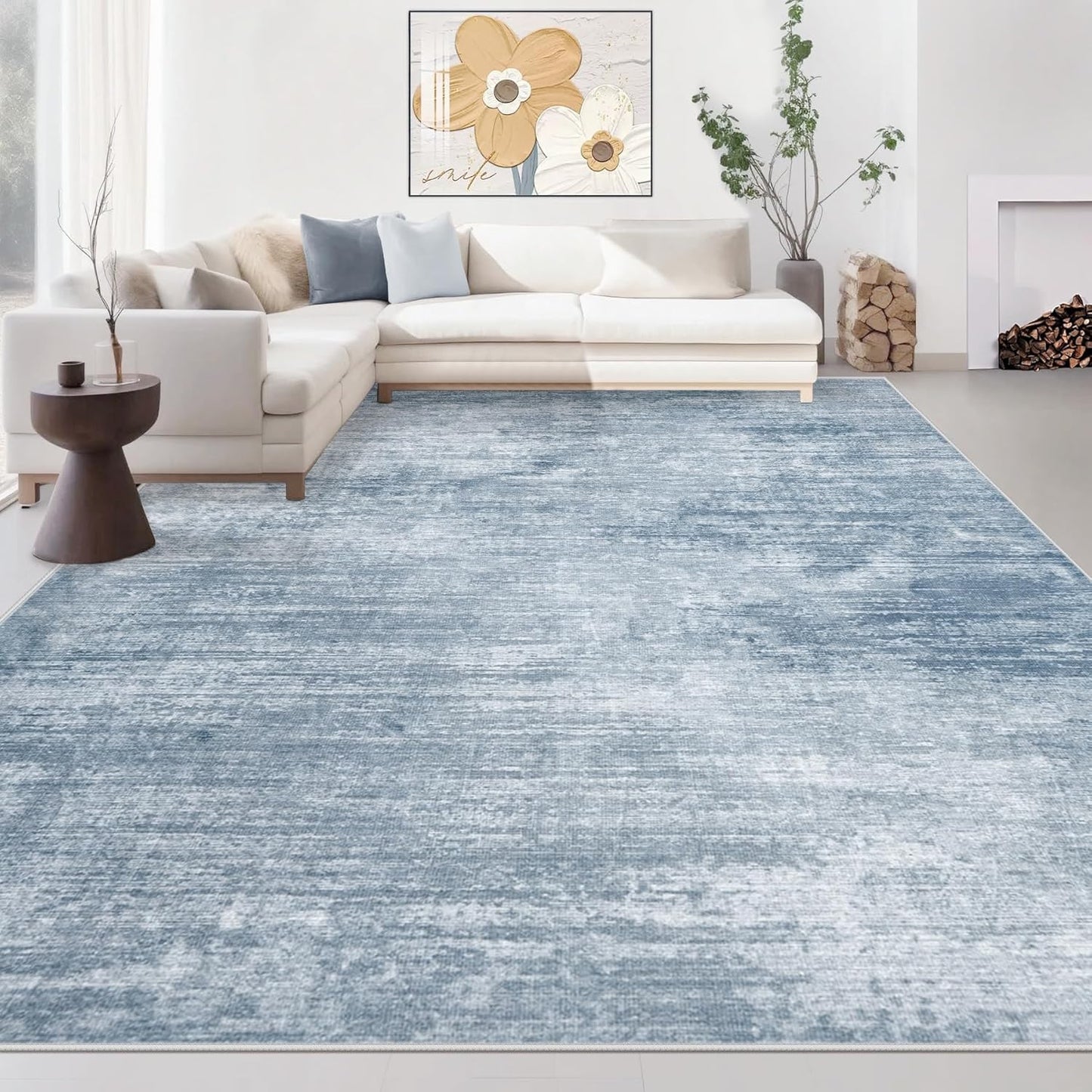 Area Rugs 8x10 Living Room: Washable Rug Modern Abstract Large Rugs Soft Non Slip Neutral Rug Stain Resistant Indoor Carpet for Bedroom Kitchen Dining Room Table Nursery Home Office Rugs(Blue,8'x10')
