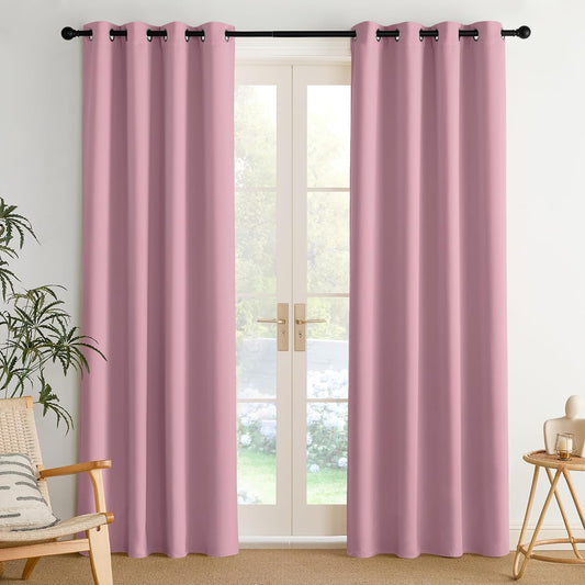 NICETOWN Rouge Pink Room Darkening Curtains for Bedroom 84 inches Long 2 Panels, Thermal Grommet Curtains for Living Room, Noise Reducing Privacy Window Treatment for Nursery, Laundry, W52