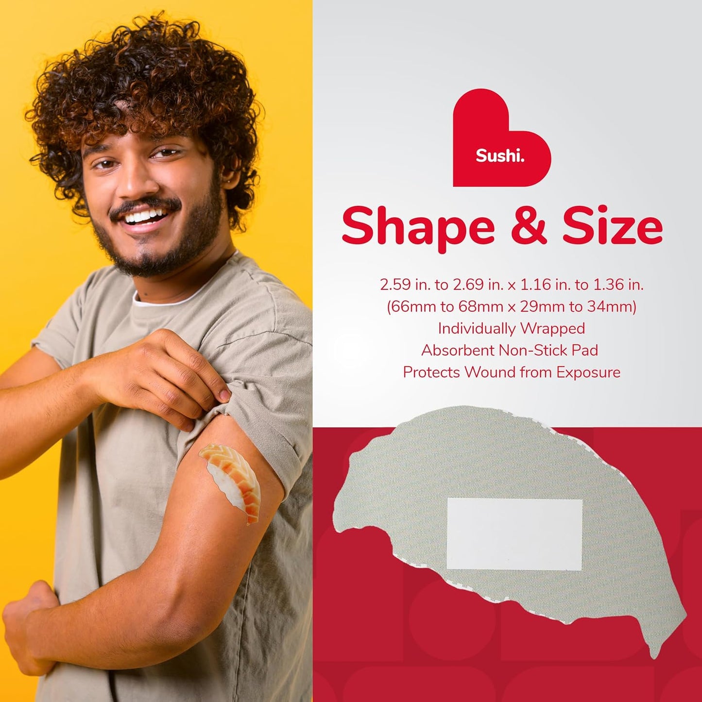 BioSwiss Bandages, Sushi Shaped Self Adhesive Bandage, Latex Free Sterile Wound Care, Fun First Aid Kit Supplies for Kids and Adults, 24 Count