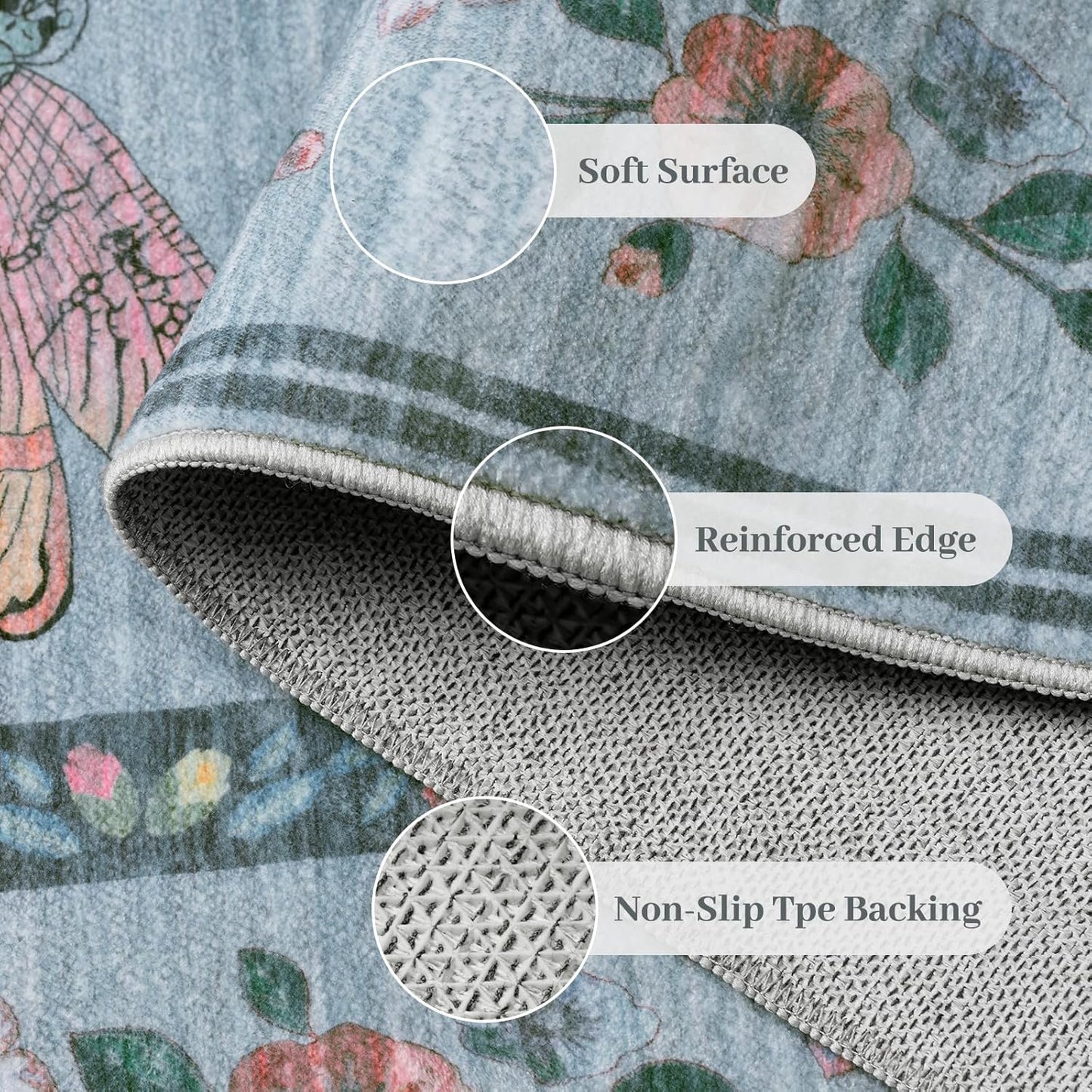 6ft Washable Round Rug - Bug Rugs for Living Room Non-Slip Low Pile Soft Ultra-Thin Machine Washable Circle Carpet for Bedroom, Entryway, Nursery, Kitchen, Home Office (6' Round Blue)