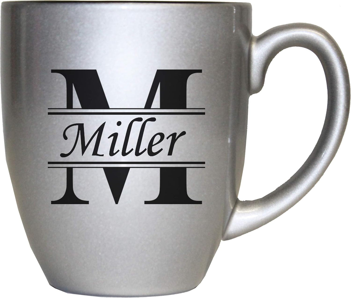 My Personal Memories Custom Monogrammed Coffee Latte Mug and Tea Cup - Personalized and Engraved (Silver)