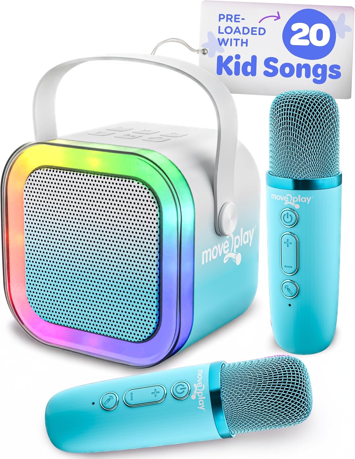 Move2Play, Karaoke Machine for Kids | Includes 20+ Kid Songs | 2 Microphones | Connect with Bluetooth | 3, 4, 5, 6, 7+ Year Old Gift | Toy for Girls, Boys, & Toddler | Birthday Present