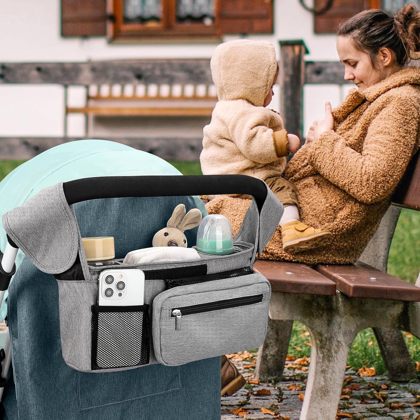 Accmor Universal Stroller Organizer with Insulated Cup Holder Detachable Phone Bag and Shoulder Strap,Stroller Bag Caddy Organizer Fits for Uppababy, Baby Jogger, Britax Strollers